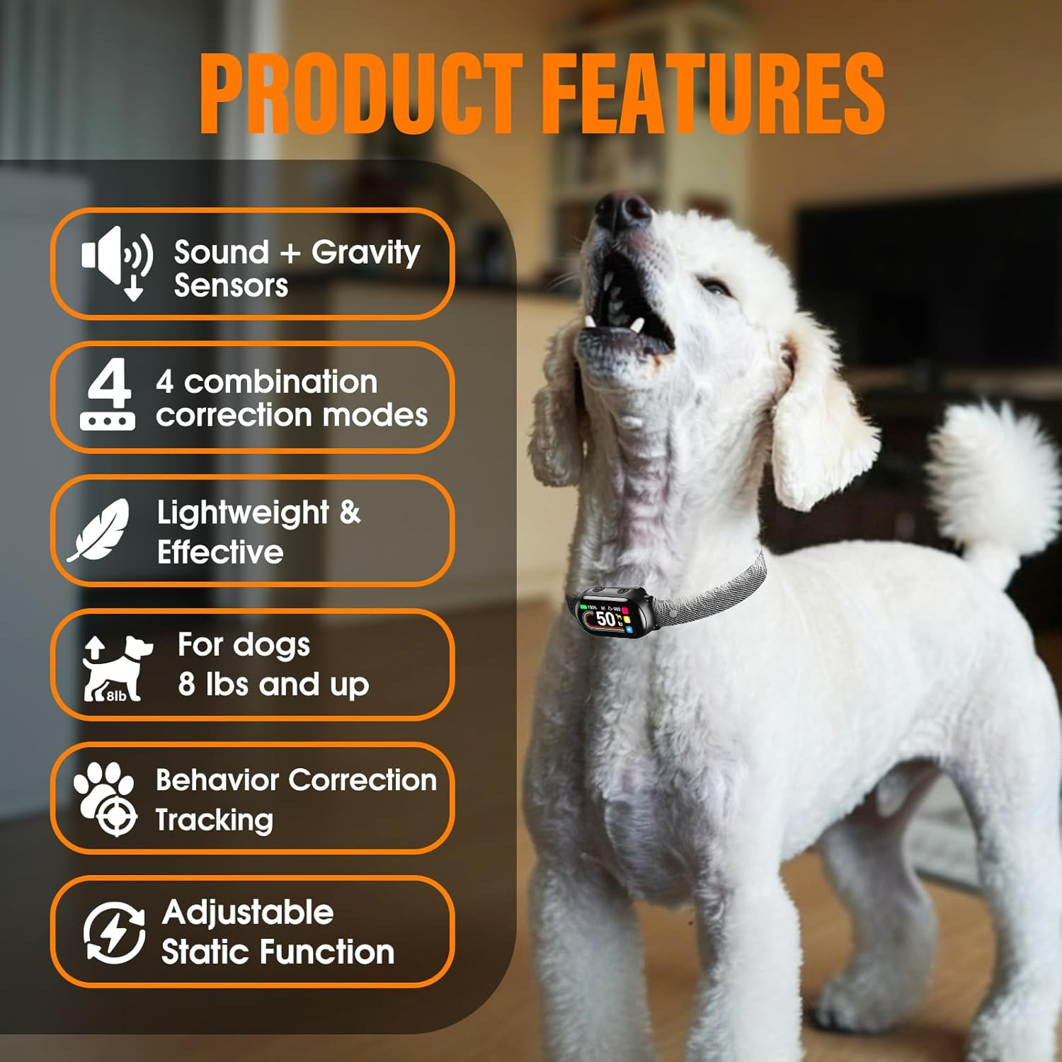 Smart Dog Bark Collar for Small Medium Large Dogs, Bark Collar for Small Dogs 5-15Lbs, anti Barking Collar for Medium Large Dog 25-100Lbs, with 4 Training Modes, More 8 Sensitivity Levels, Black image number 1