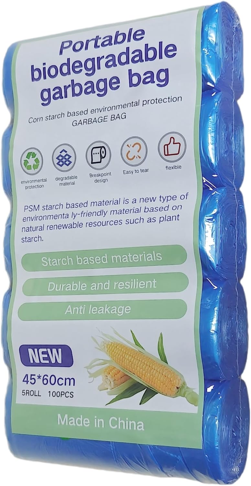 Biodegradable Trash Bags Waste Bag100Pcs, Garbage Bags 20L Kitchen Trash Bags, Small Garbage Bags, Compost Bags for Food/House/Garden (Green)