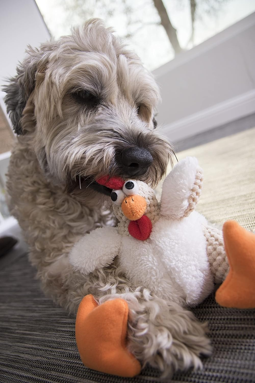 Godog Checkers Fat Rooster Squeaky Plush Dog Toy, Chew Guard Technology - White, Small image number 6