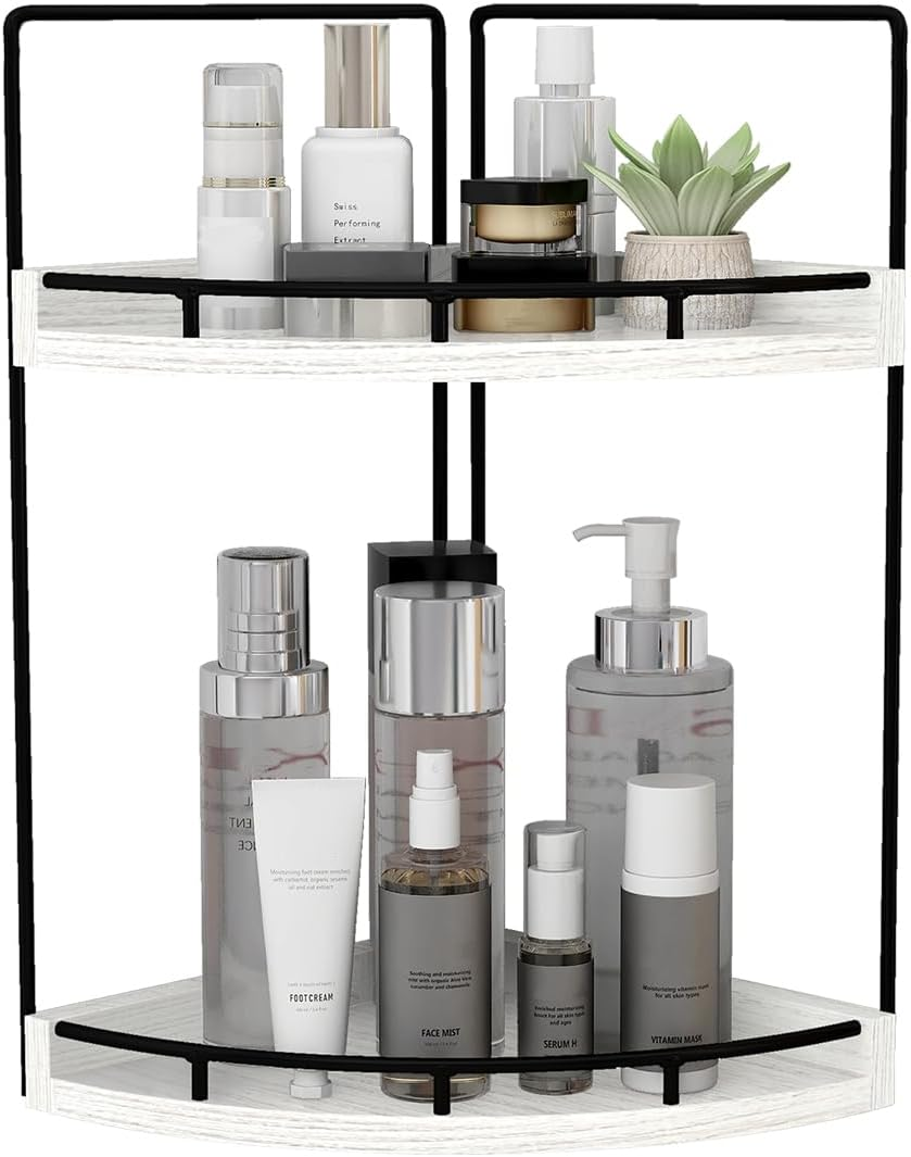 Dorhors 2-Tier Corner Bathroom Counter Organizer,Vanity Organizer,Counter Corner Shelf,Bathroom Storage and Organization,Skincare Organizers,Wood Countertop Organizer for Kitchen (Brown)