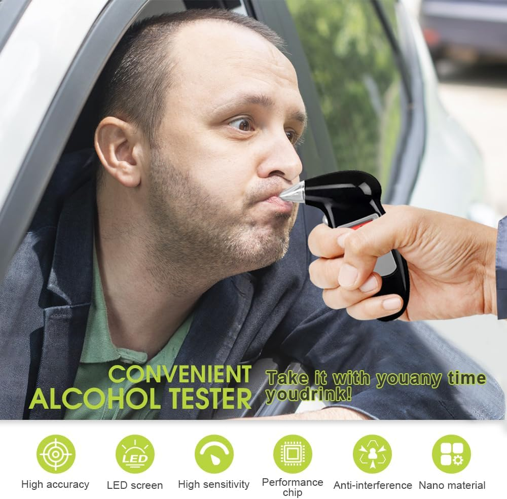 Chamgeco Alcohol Checker Breath Alcohol Tester, Portable Alcohol Breathalyzer Tester with Keychain, Professional-Grade Accuracy Digital Alcohol Detector Breath Checker Analyzer with 5 Mouthpieces image number 5
