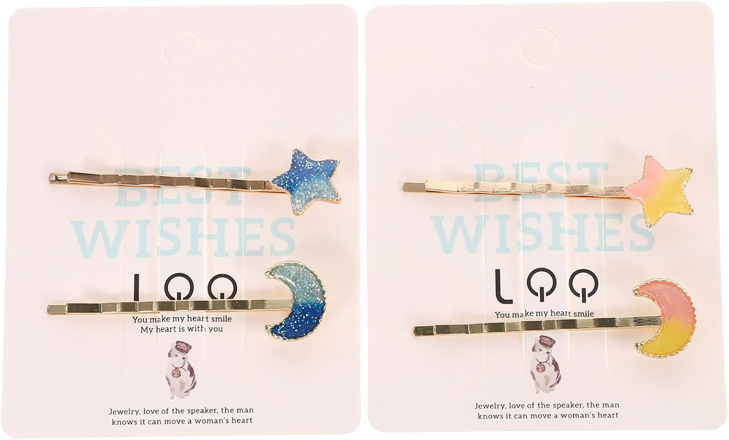 ULTECHNOVO 4Pcs Star Moon Hair Clips Hair Barrettes Accessories Party Headwear Set Blue and Yellow Stars and Moons image number 6