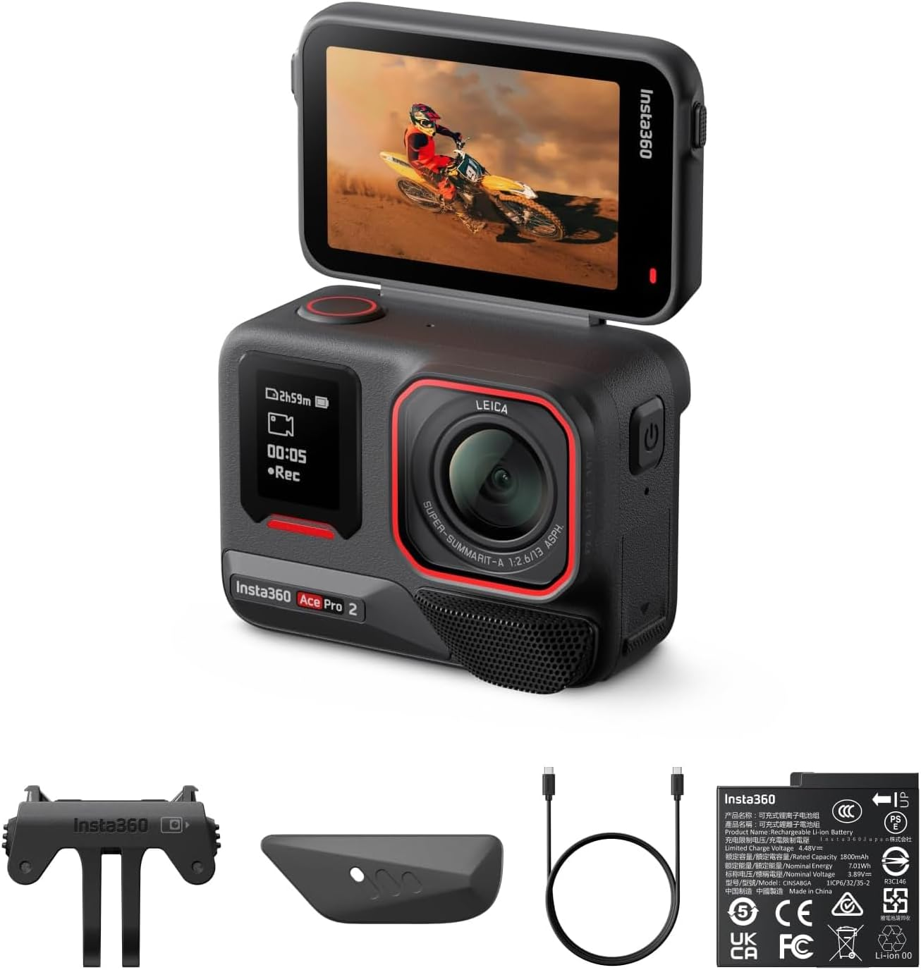 Insta360 Ace Pro 2, 8K Ai-Powered Action Camera, 4K60Fps Active HDR 8K30Fps Video, Waterproof Action Cameras, 2.5" Flip Touchscreen, Standard Bundle image number 1
