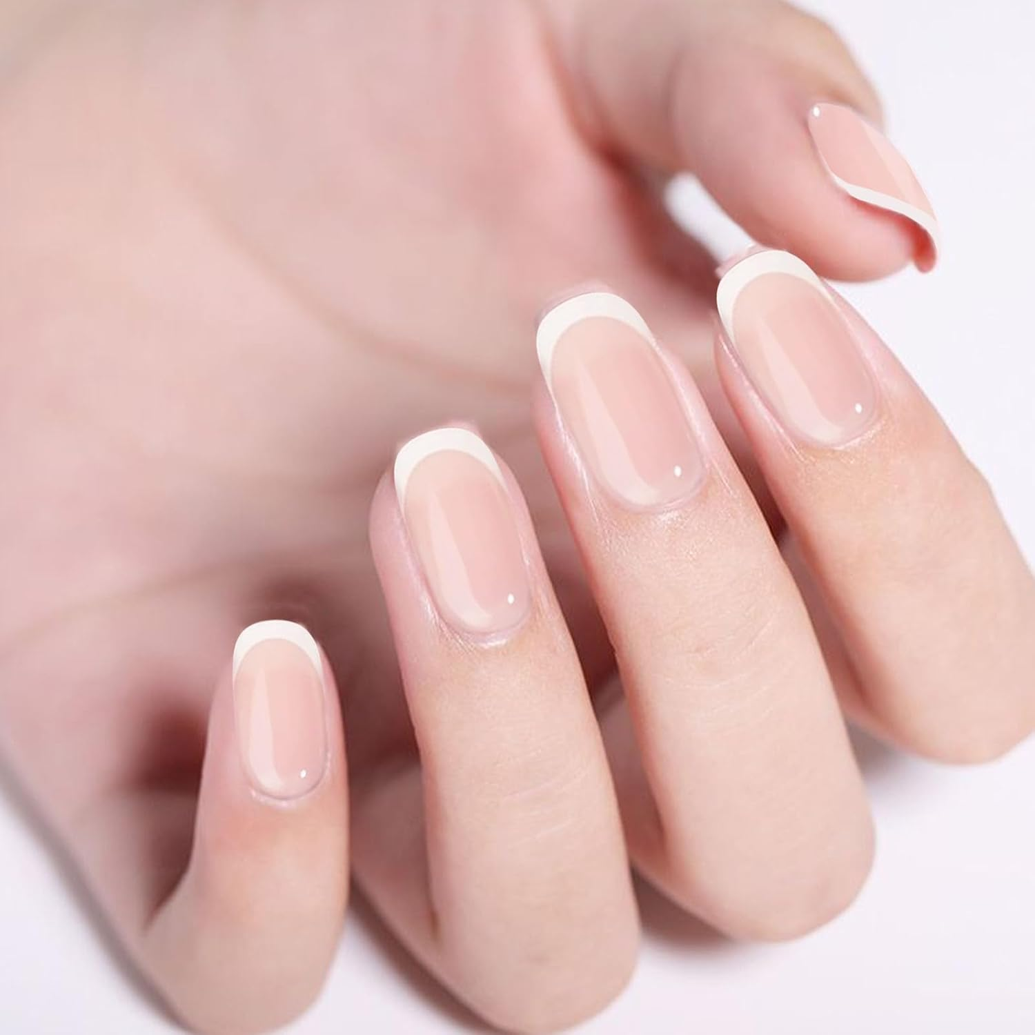 Gozina 24 Fake Nail Short, Pink Gradient Fake Nail Stickers, French Nail Stickers, Reusable Nail Stickers, Suitable for Women and Girls image number 2