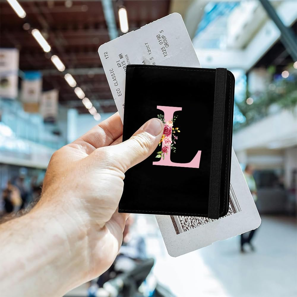 Passport Cover Passport Case PU Leather Passport Cover Passport Covers Personalised Passport Holder Case Passport Case for Credit Cards ID Travel Documents Black Initials - C image number 7