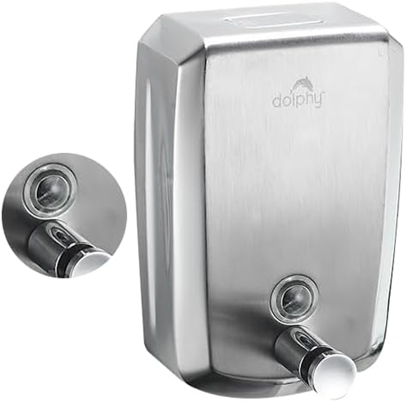 Dolphy Stainless Steel Liquid Soap Dispenser &ndash; 500ML, Wall Mounted, 304 Grade Steel, Leak-Proof, Refillable, Ideal for Bathroom, Kitchen, Hotel, Office & Commercial Use image number 1