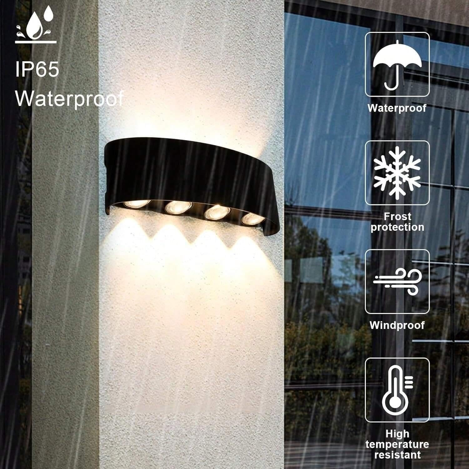 Outdoor Wall Lights, 8W Black Modern Wall Sconce up and down Lights Exterior Warm White Aluminum Wall Light Fixture for Indoor House Porch Garage