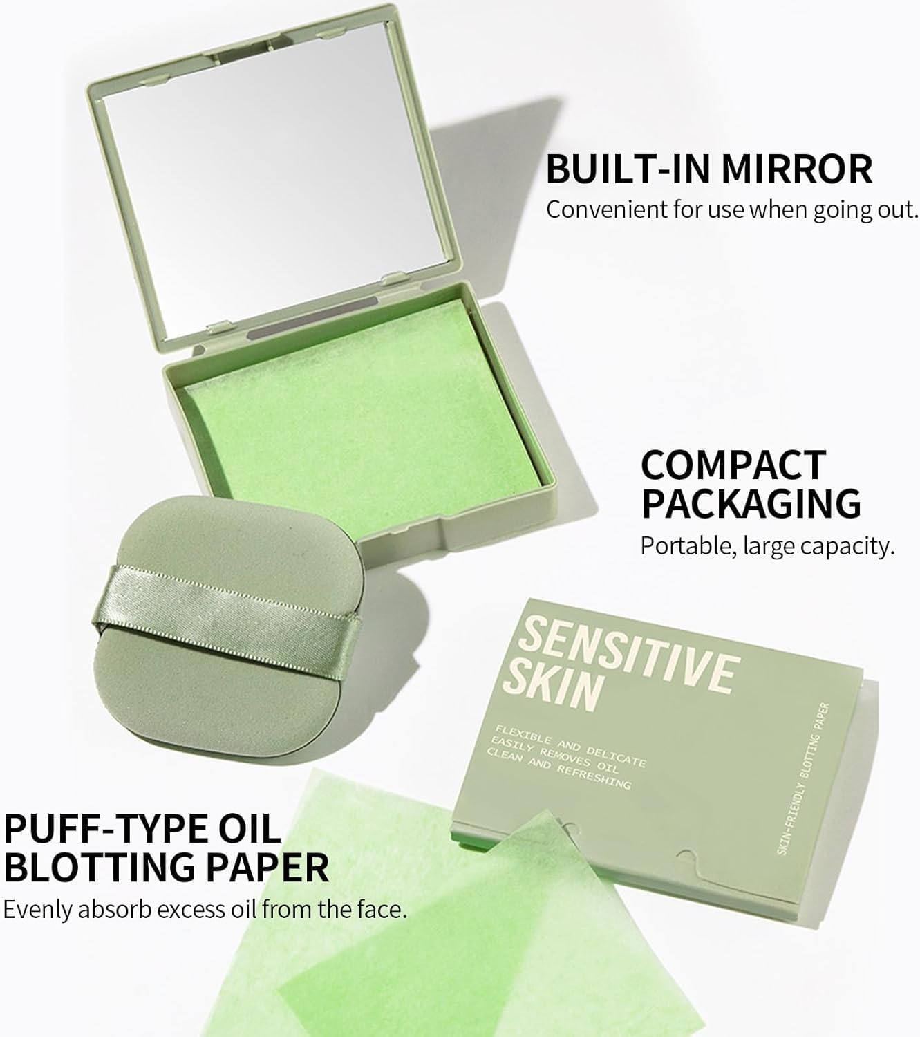 Oil Blotting Sheets for Face with Mirror and Puff, 300 Sheets Oil Blotting Paper for Oily Skin, Face Oil Absorbing Sheets, Natural Oil Control Film, Absorb Excess Oil, Makeup Friendly image number 4