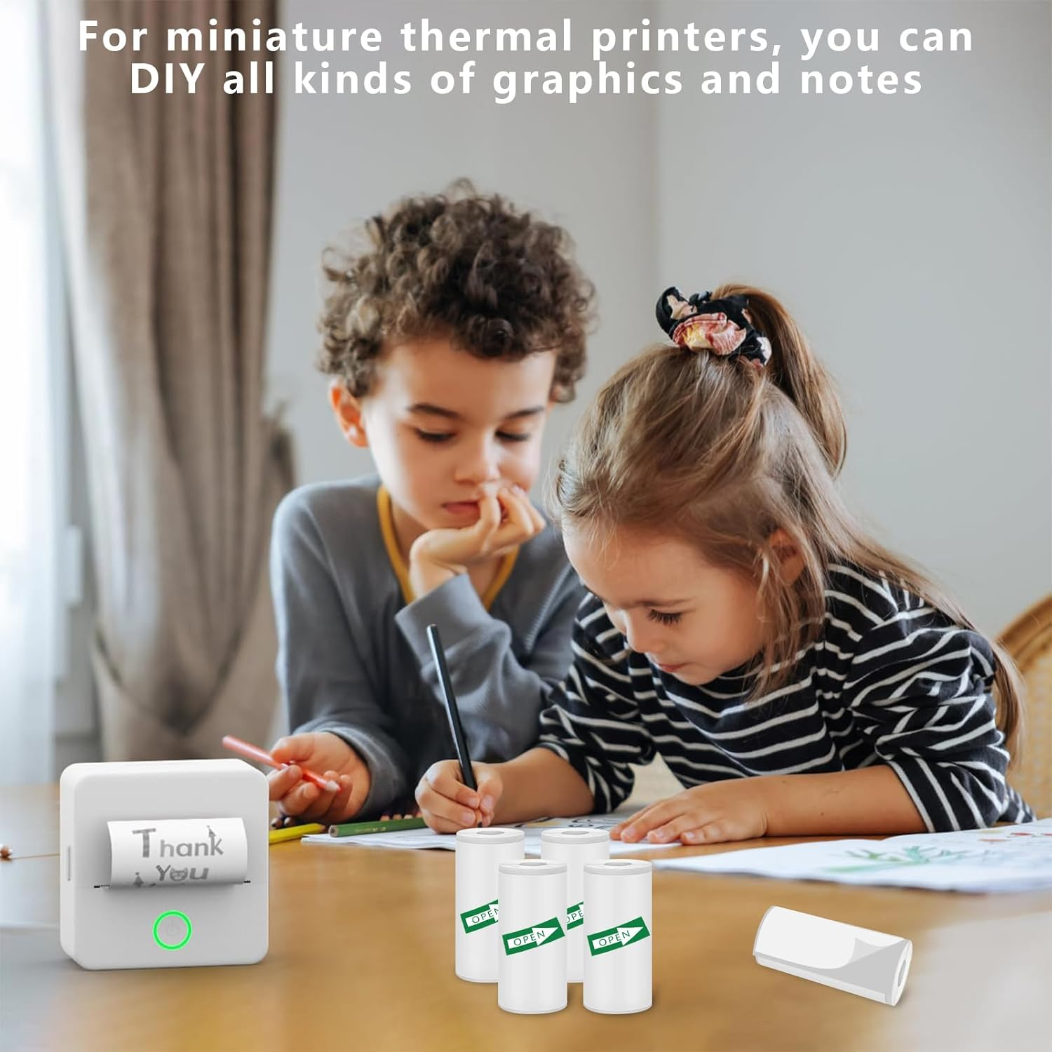 5 Rolls of Mini Printer Sticker Paper Roll, Thermal White Printer Paper, 57 * 25Mm Thermal Self-Adhesive Paper, for Photo Office Receipt Label Note QR Code Inkless Printing image number 2