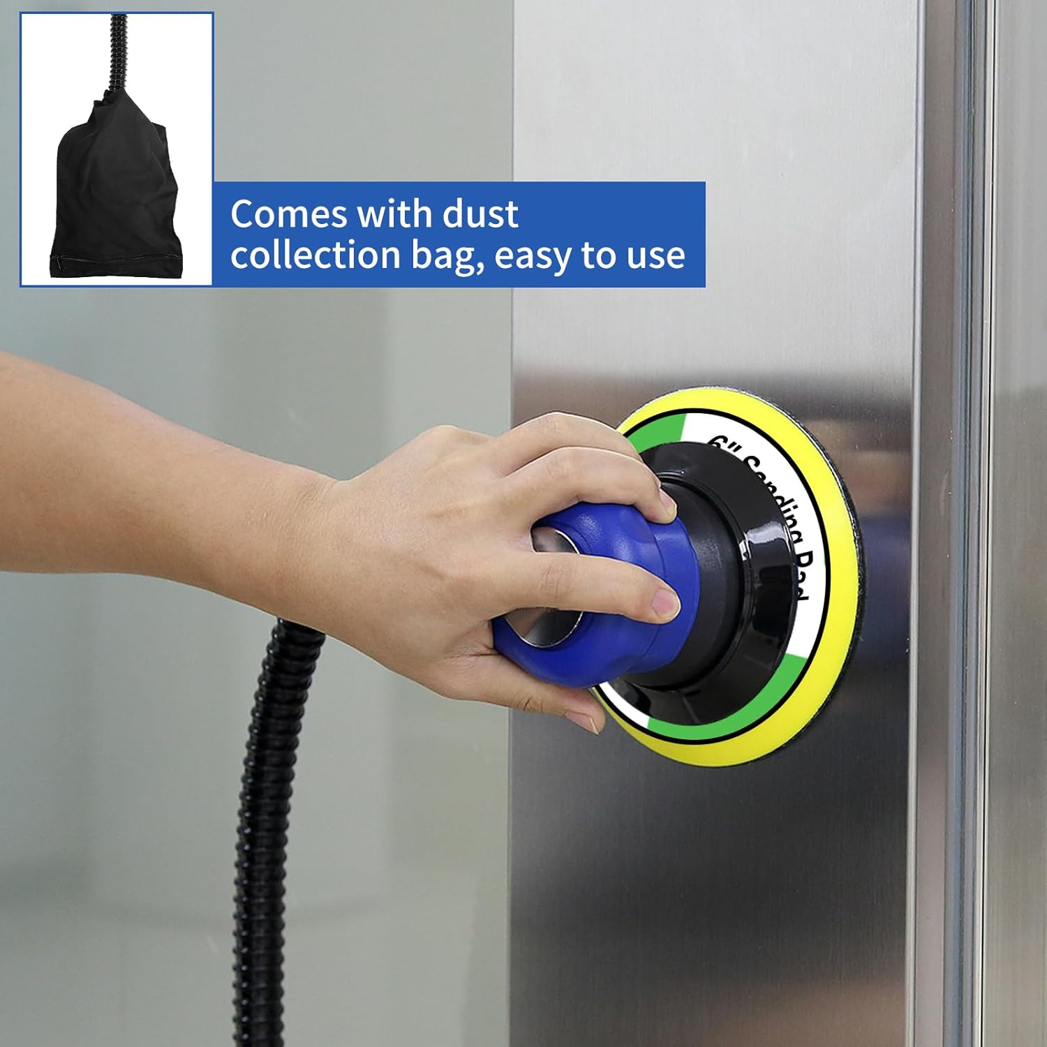 Uten 6" Air Random Orbital Sander Dual Action Pneumatic Palm Sander with Speed Regulation with 7 Pcs of Sand Paper image number 2