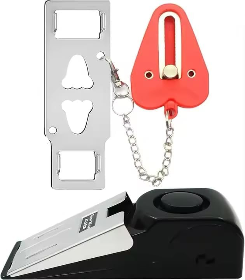 Portable Door Stop Alarm and Door Lock Device &ndash; No Tool Safety Combo Pack for Women, Solo Travelers, Child, Pets Safety &ndash; Compact, Stainless Steel &ndash; Extra Security at Home, Hotel, Rentals image number 5