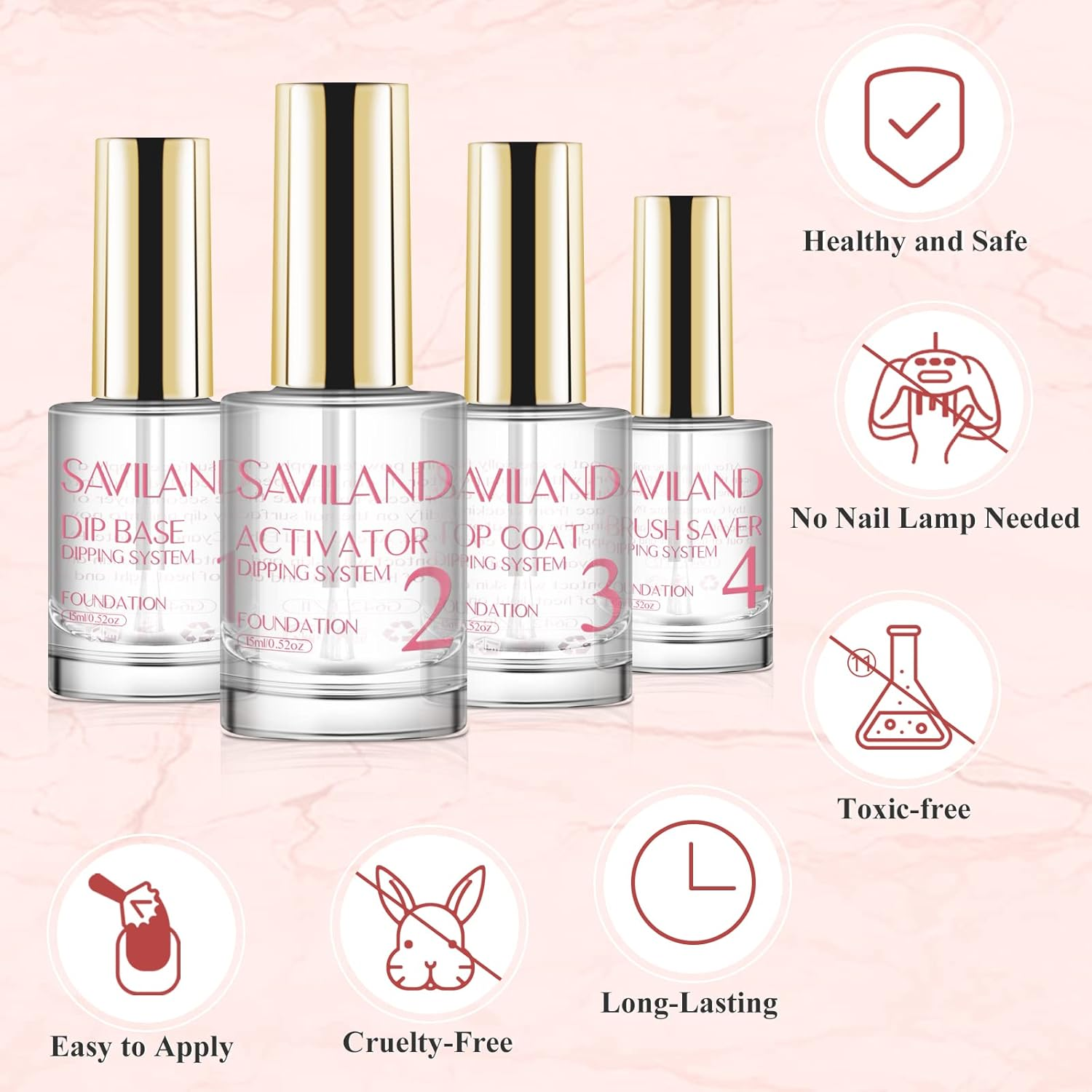 SAVILAND Dip Powder Liquid Set 15Ml/0.5Oz,10 Pcs Base/Top Coat, Activator Brush Saver Acrylic Gel Dip Nail File Strengthen Nail Powder Nail Set No Nail Lamp Needed Gift Set for Daughters Salon-Quality