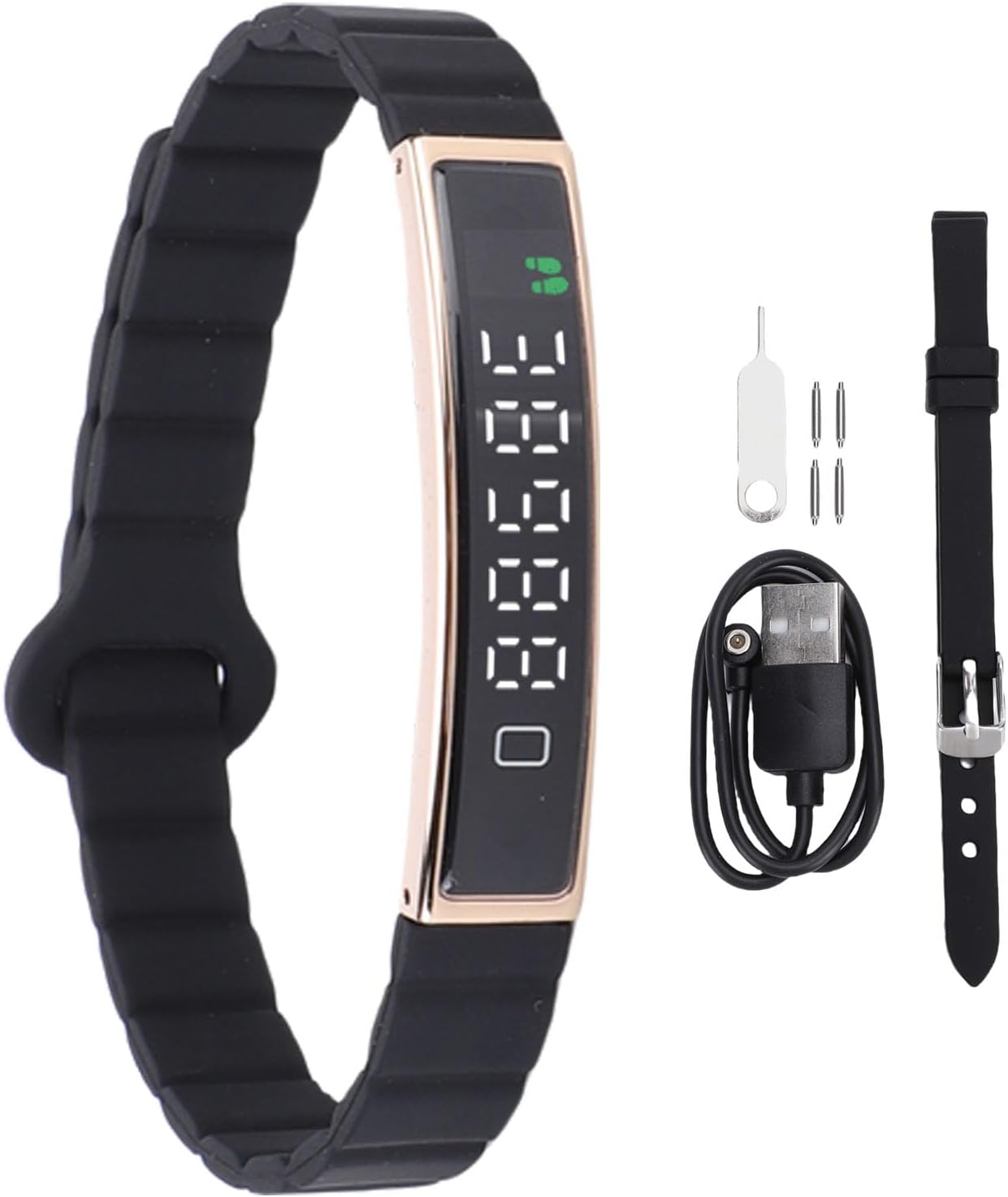 SENECESLI Smart Bracelet, Wearable Activity and Fitness Tracker Band,Support a Wide Range of Exercise Modes, Waterproofing Design,Automatic Monitoring Wearable Fitness Tracker Comes (Gold) - Black image number 4