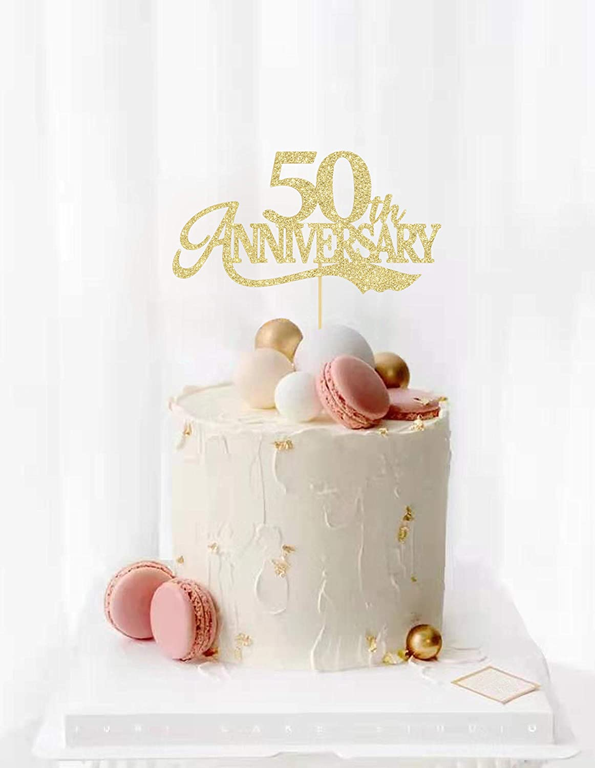 LOVENJOY 50Th Anniversary Cake Topper Gold Glitter for 50 Years Wedding Anniversary Decoration image number 1