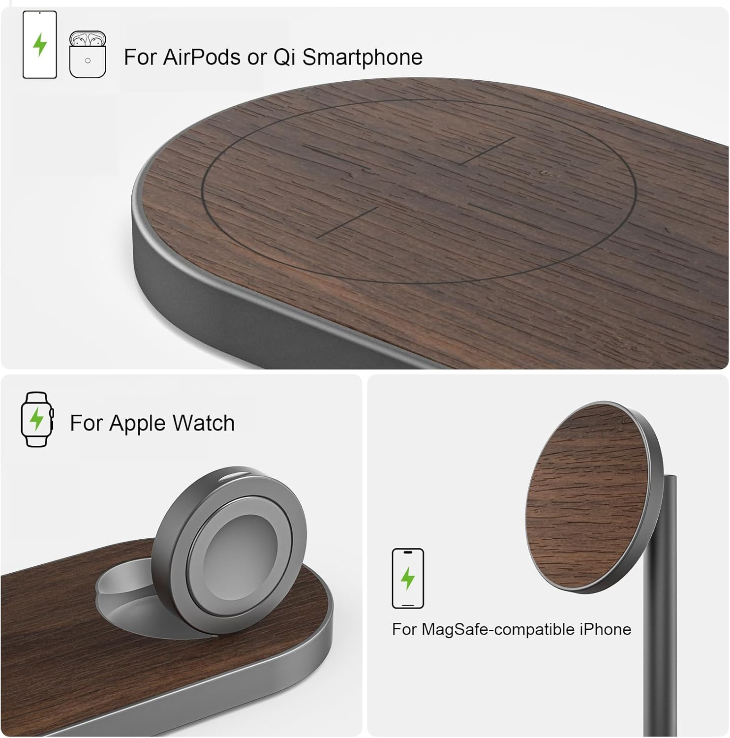 KU XIU X23 PRO Magnetic Wireless Charger Stand, 3 in 1 Wireless Charging Station for Iphone 17/16/15/14/13/12, 5W for Iwatch Ultra/Se/S11-4, Airpods 4/3/2/Pro - Wood Grain image number 6
