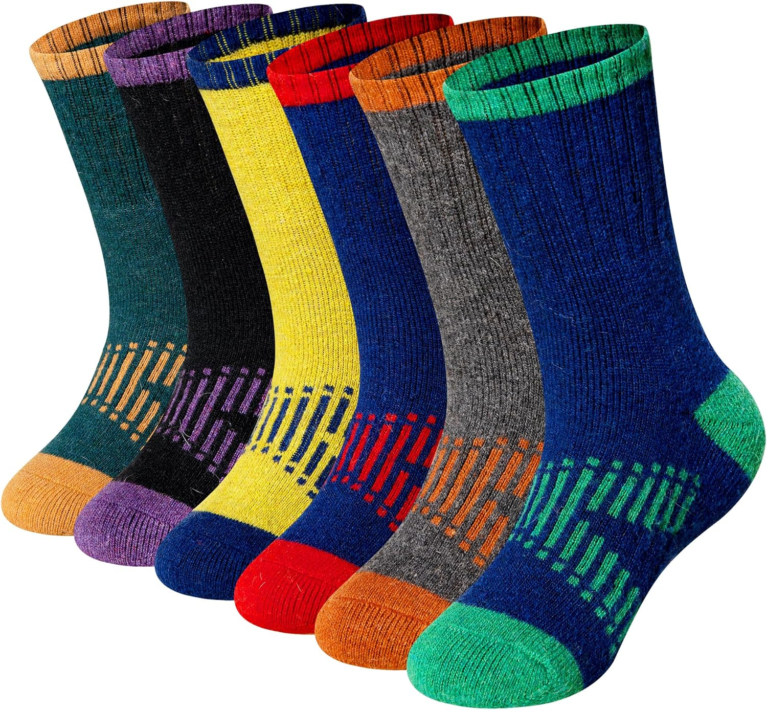 WEVIAS Kids Merino Wool Hiking Socks Boys Girls Thermal Winter Cozy Boot Warm Cushion Socks 6 Pairs