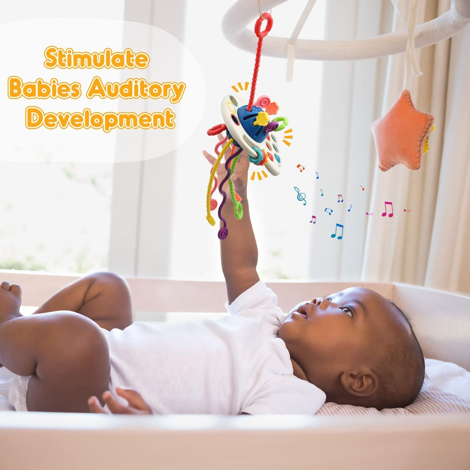 LIONAL Montessori Baby Toys, Infant Colorful Pull String Interactive Toy, Travel Toys for Babies, Sensory Toys for Toddlers, Fine Motor Skills Toys for Girl Boy Gifts, Silicone BPA Free image number 6