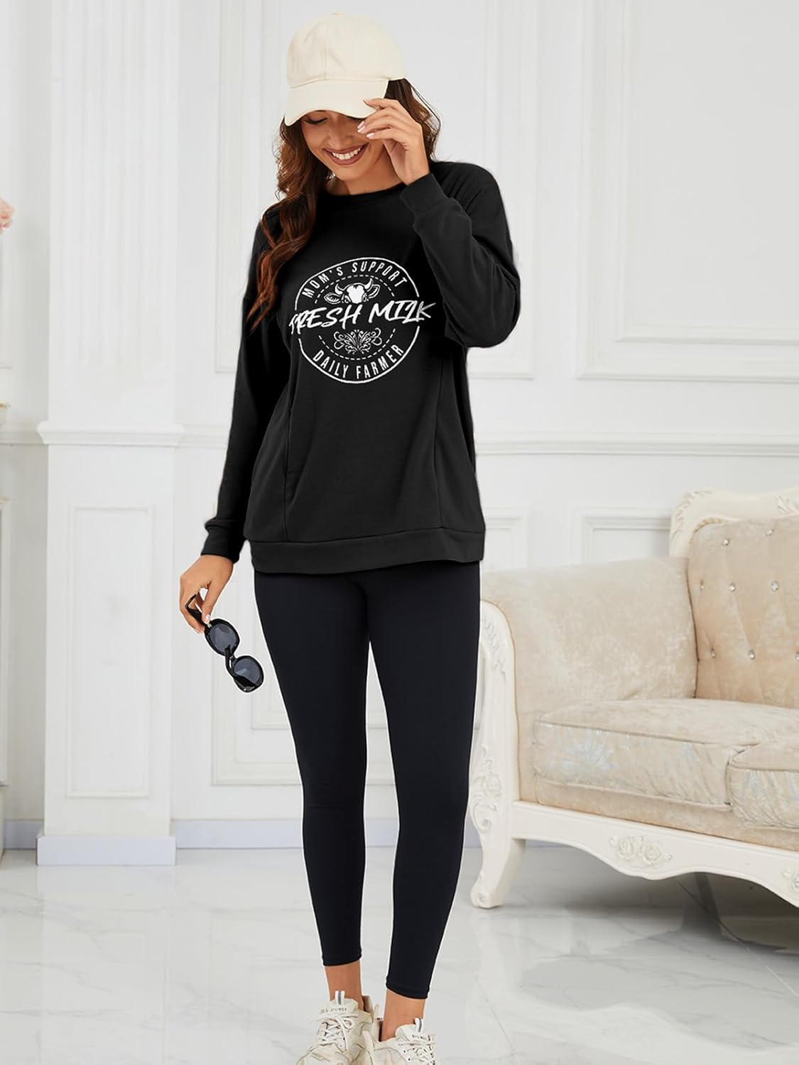 Love2Mi Women'S Long-Sleeved Nursing Shirt Casual Invisible Zip Sweatshirt for Breastfeeding Maternity Wear with Pocket image number 7