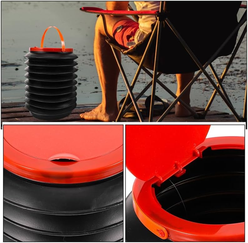 Yardwe Collapsible Bucket with Handle Lid, 2Pcs Foldable Fishing Bucket 4L Plastic Water Pail Small Outdoor Trash Can Camping Garbage Bin for Picnic Beach Garden image number 1