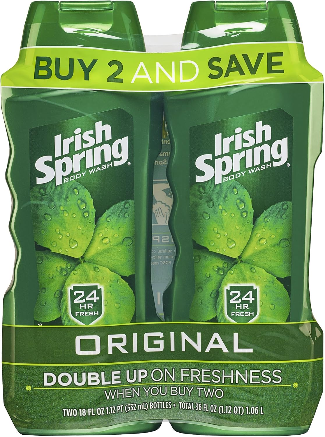 Irish Spring Body Wash for Men, Original- 32 Ounce (2 Count) 18 Oz (2 Pack) Original