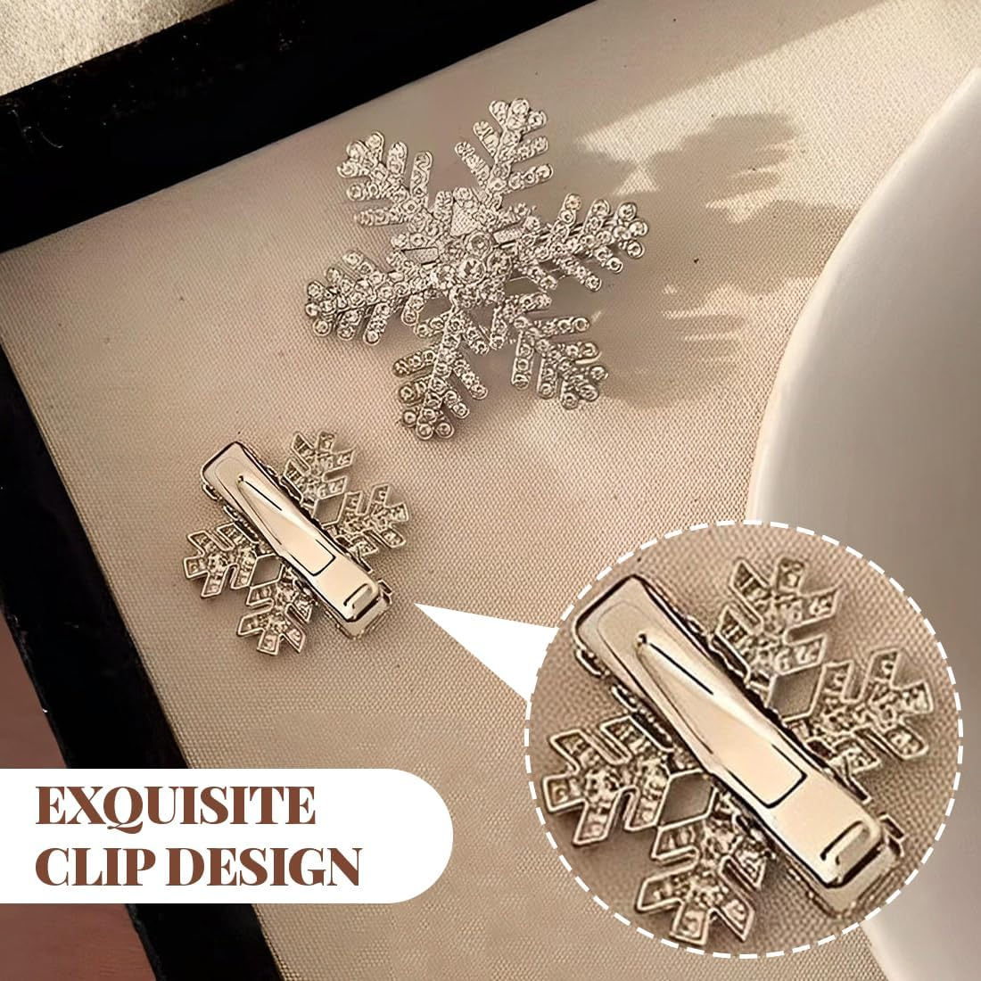 QOWIJEX Pack of 2 Snowflake Hair Clips, Shiny Rhinestone Alloy Snowflake Hair Clips, Snowflakes Crystal Hair Pins, Headpiece for Women, Girls, Wedding, Christmas image number 4