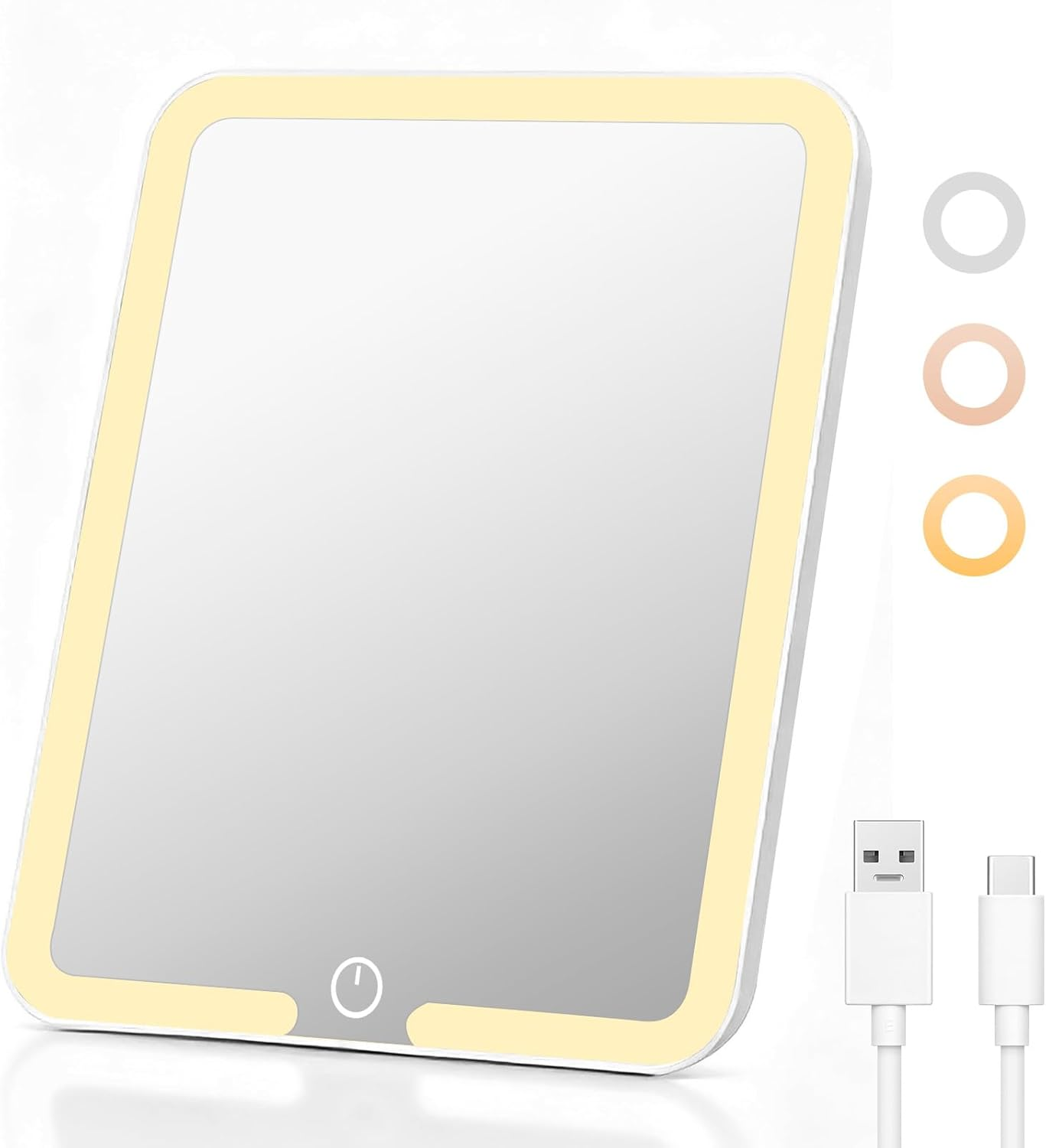 LED Makeup Mirror, Caffobiz Portable Mirror with 3 Adjustable 3 Light Modes, Usb-Rechargeable (Type-C Included), 20Cm*23Cm, Touch Control, 2000Mah Battery for Travel, Home, Dorm image number 5