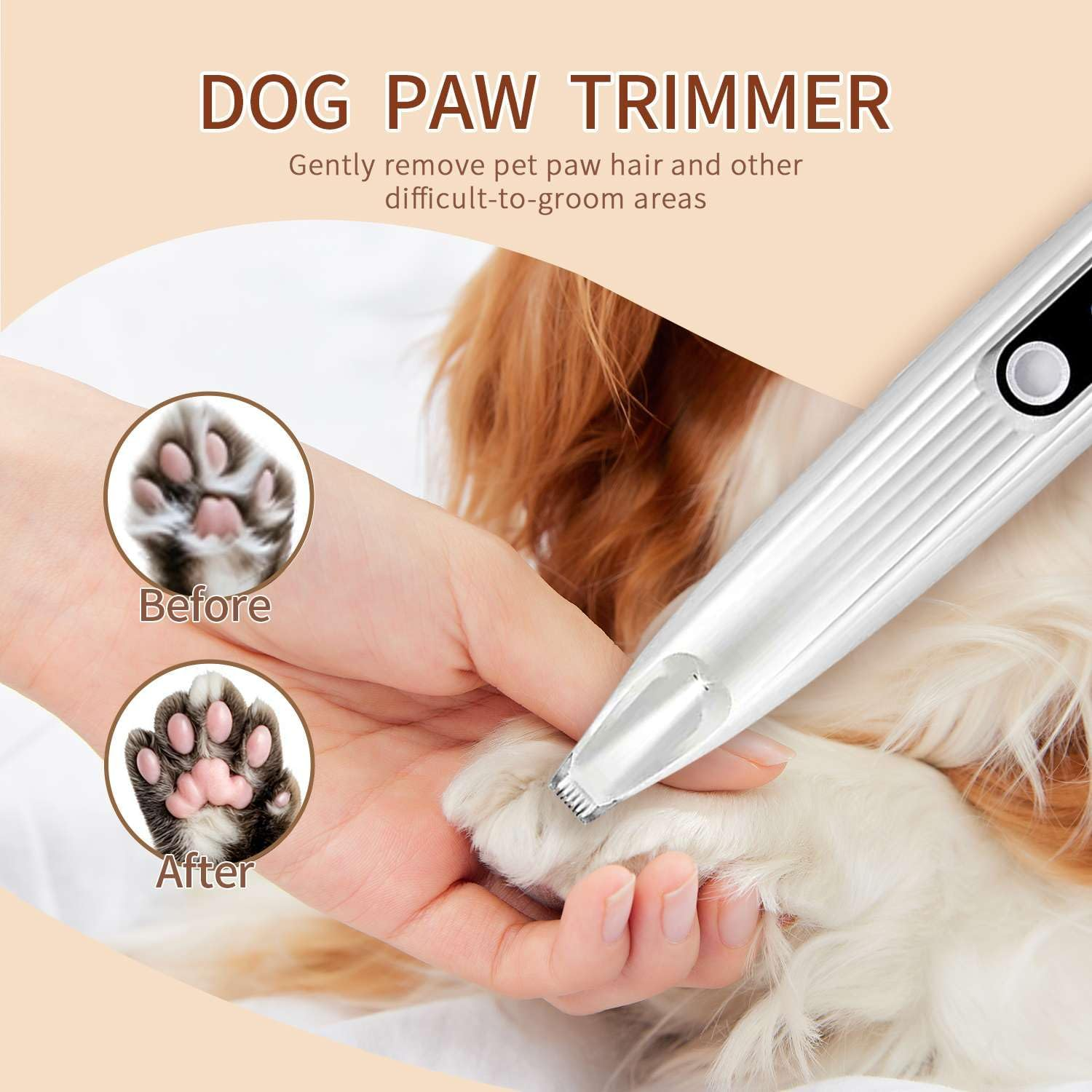 Dog Paw Trimmer, SBERAY Paw Trimmer for Dogs, Quiet Electric Pet Hair Clippers Grooming Kit with LED Display, 35Db Low Noise, Rechargeable Clipper for Dogs Cats Paws, Eyes, Ears, Face, and Rump image number 1