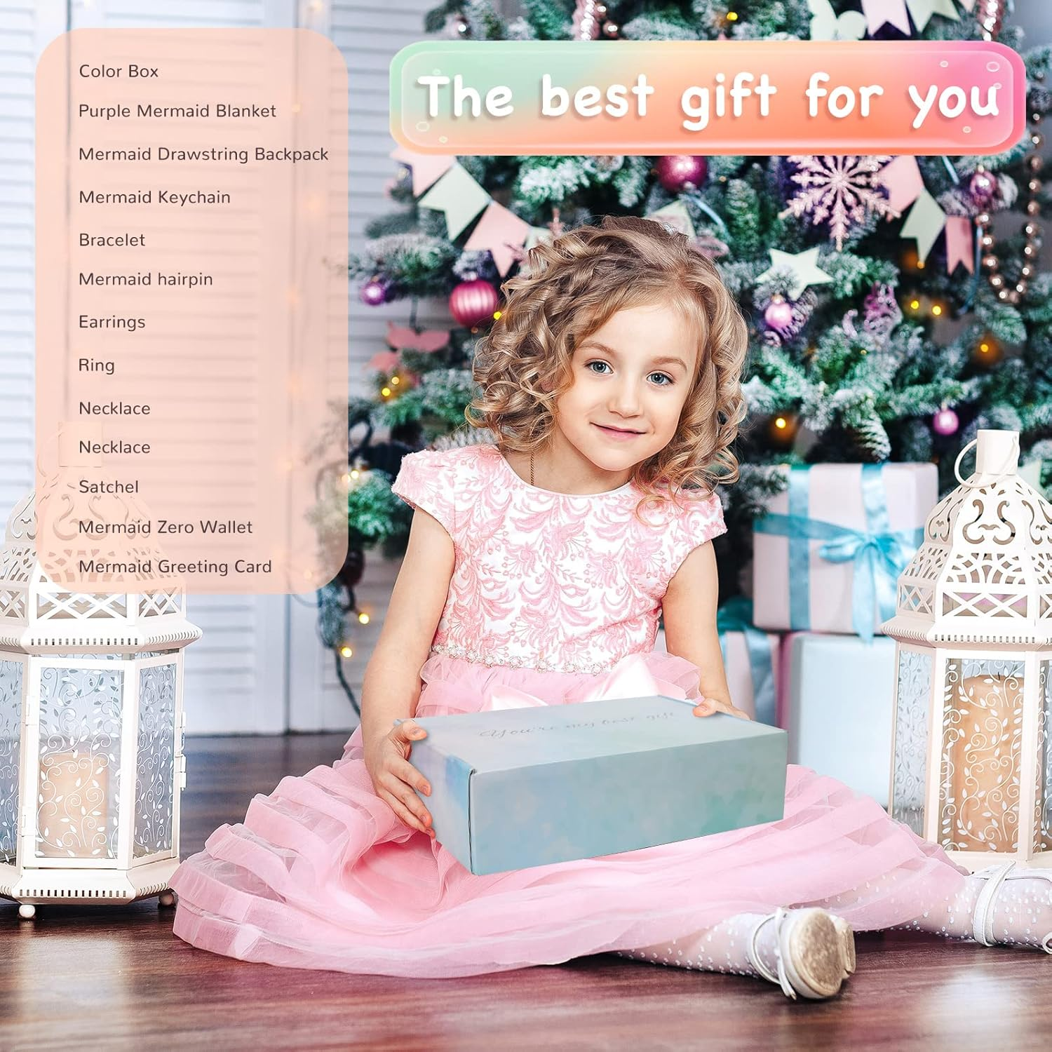 Mermaid Gifts for Girls, Mermaid Tail Blanket Mermaid Jewelry Makeup Set for Girls 3 4 5 6 7 8 9 10 11 12 Years Old image number 2