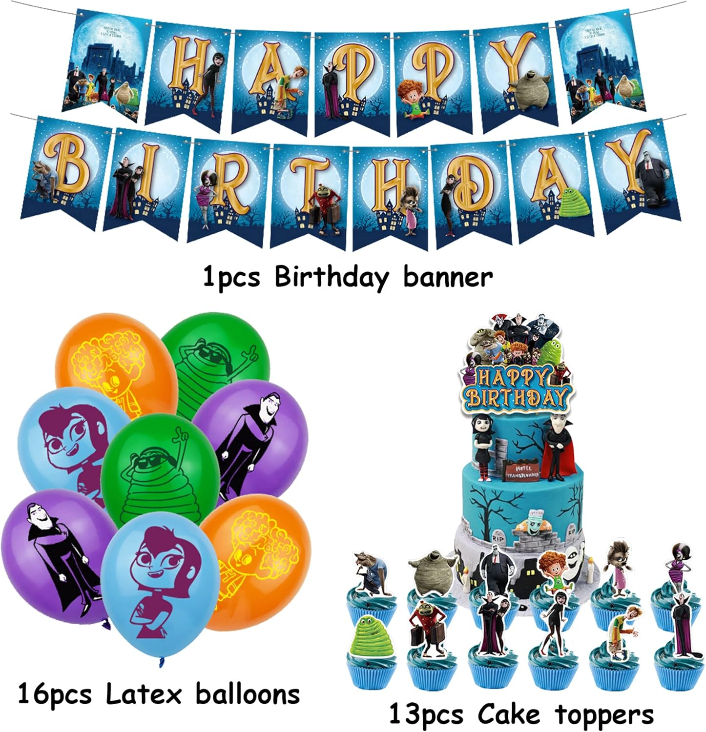 Birthday Balloons Hotel Transylvania Balloons Birthday Decorations Cake Toppers Happy Birthday Banner for Kids Birthday Party Decorations Birthday Gifts image number 5