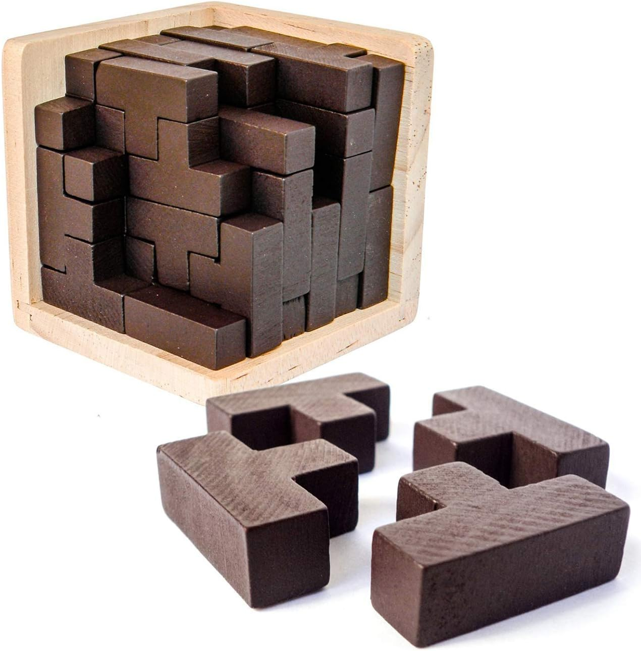 Wooden Brain Teaser Puzzle Cube Wooden Puzzles T-Shaped Jigsaw Logic Puzzle Educational Toy for Kids and Adults by AHYUAN (Golden)