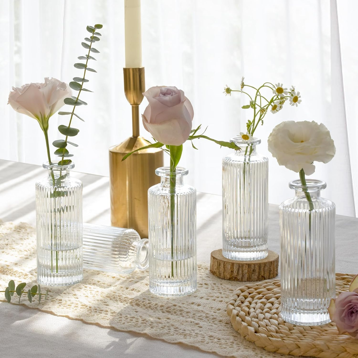 Glass Bud Vase Set of 12 Clear Glass Vases for Wedding Table Decorations (Stripe) image number 2