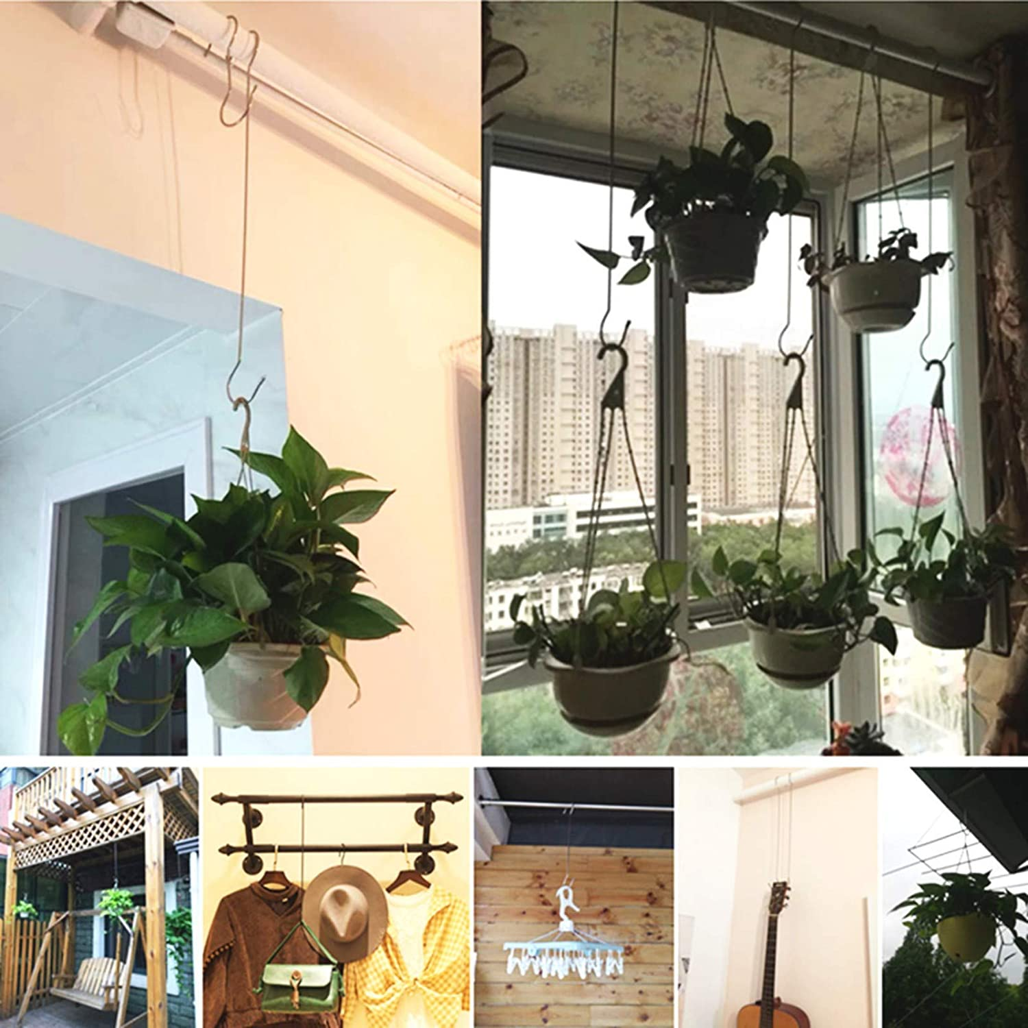 Maydahui 6PCS Extra Long 12Inch (30Cm) S Shaped Hooks Large Size Stainless Steel Metal Hooks for Bird Feeder Plant Hanger Tree Branch Hook Clothes Outdoor Lights image number 3