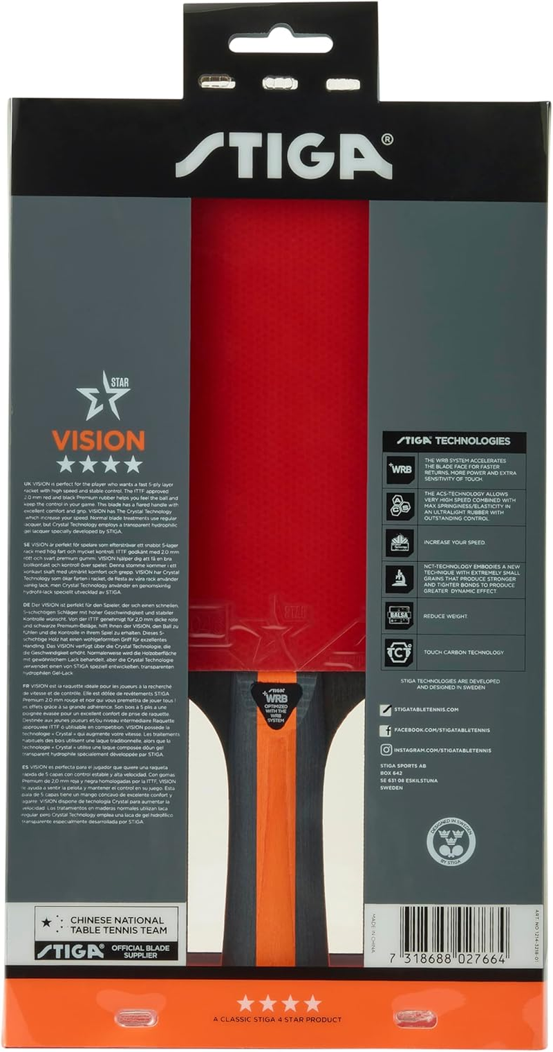 STIGA Vision 4-Star Table Tennis Bat, Black/Red image number 3