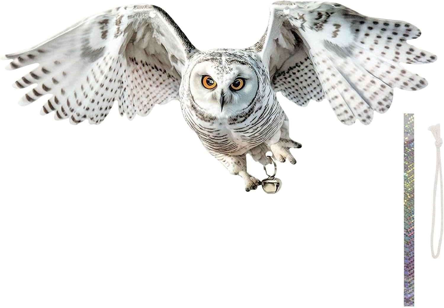 Bird Scarer Flying Kite, Wind-Action Owl Realistic, Crops Farm Protector, Bird Hawk Flying Kite, Double-Sided Animal Owl Eagle Reflective Bell, Scares Birds from Garden, Boat, Farm, Home