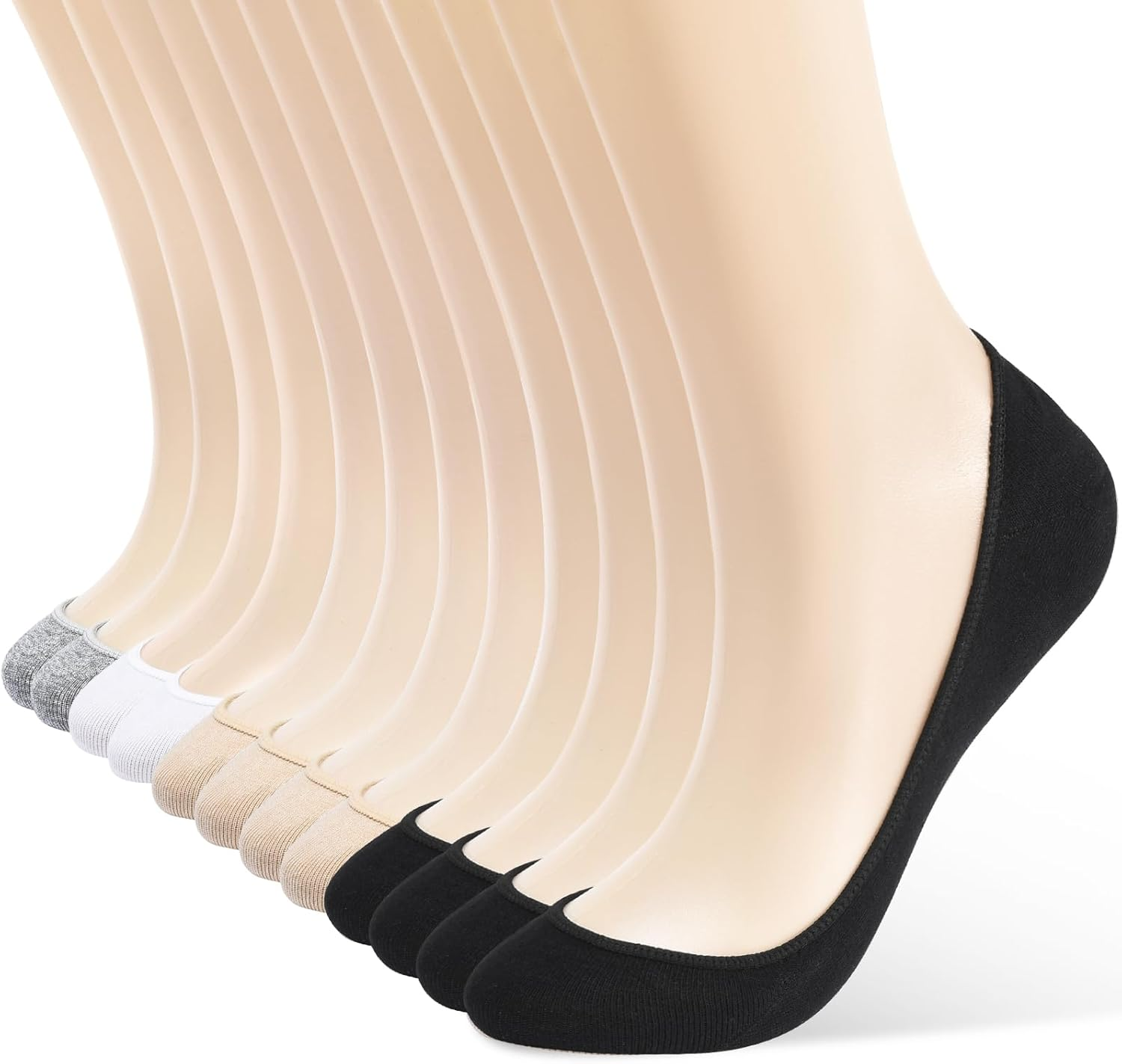 6 Pairs No Show Socks Womens, Ultra Low Cut Liner Non Slip Footies Socks for Flats Invisible Boat Shoe Size 5-9/9-11