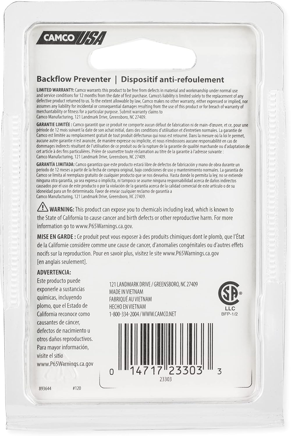 Camco RV Water Heater Backflow Preventer | Features a Heavy-Duty Brass with a Stainless Spring Construction and a 1/2-Inch Male X Female NPT (23303) image number 2