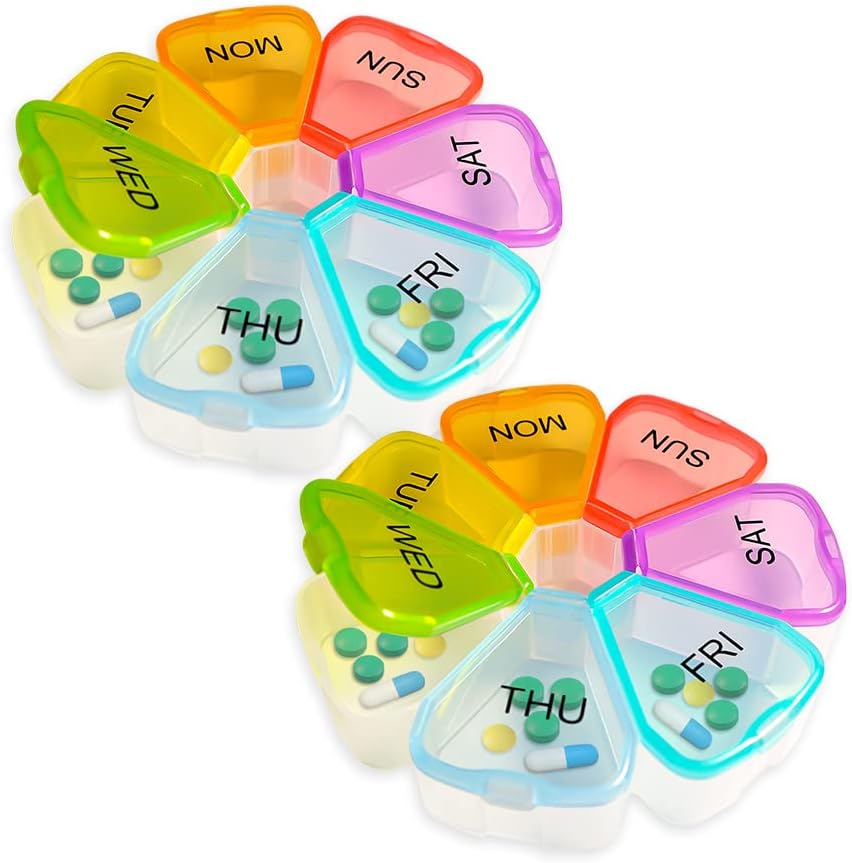 Pill Organizer, Weekly Pill Organizer, Pill Box, Medicine Organizer, Pill Case, Pill Container, Pill Box 7 Day, Pill Holder, Travel Pill Case (Colorful)