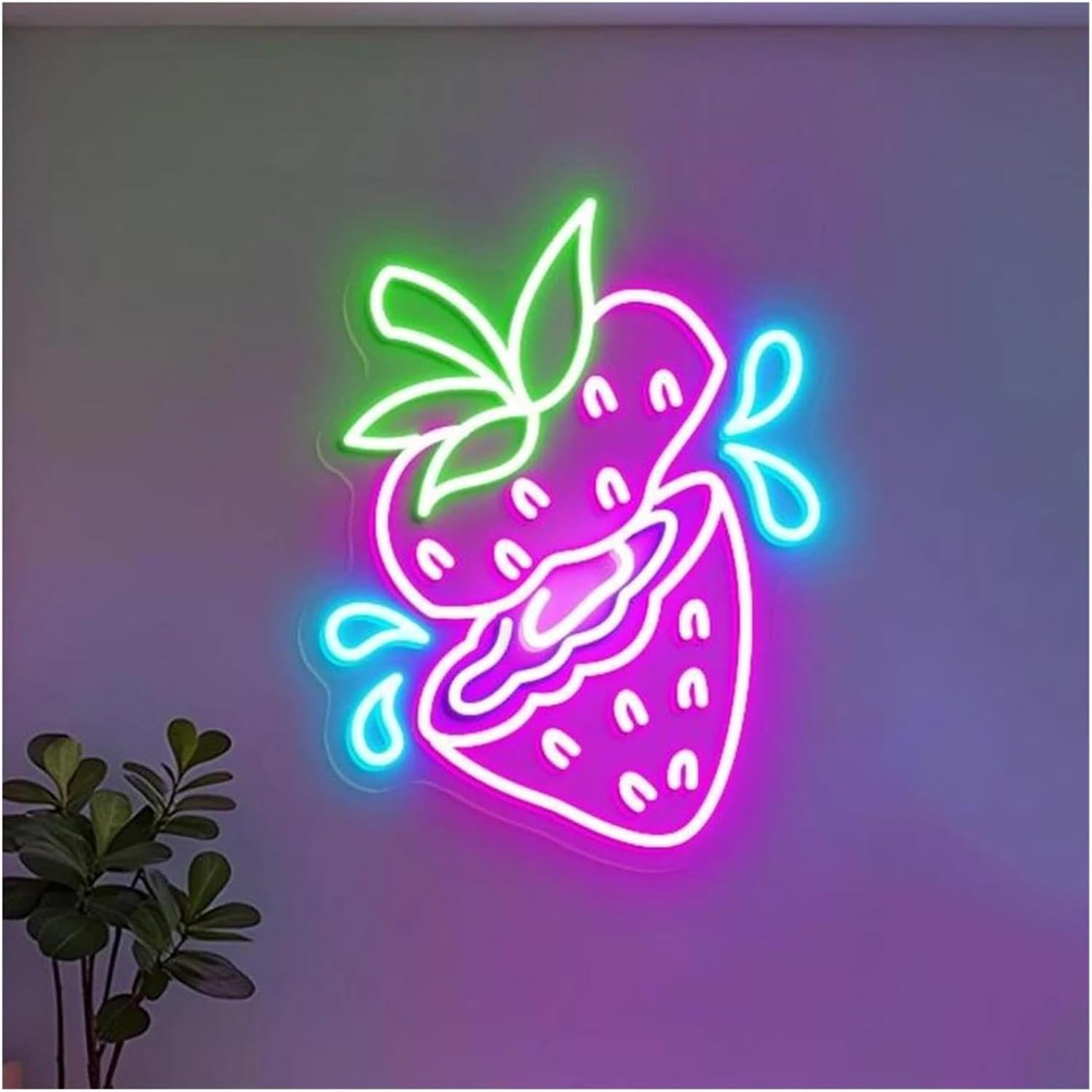 Hanging Art Neon Signs Strawberry Neon Sign Fruit Shop Wall Art Decorative Lamps Bar Home Restaurant Coffee Decor for Strawberry Lover 38Cm(C) image number 1