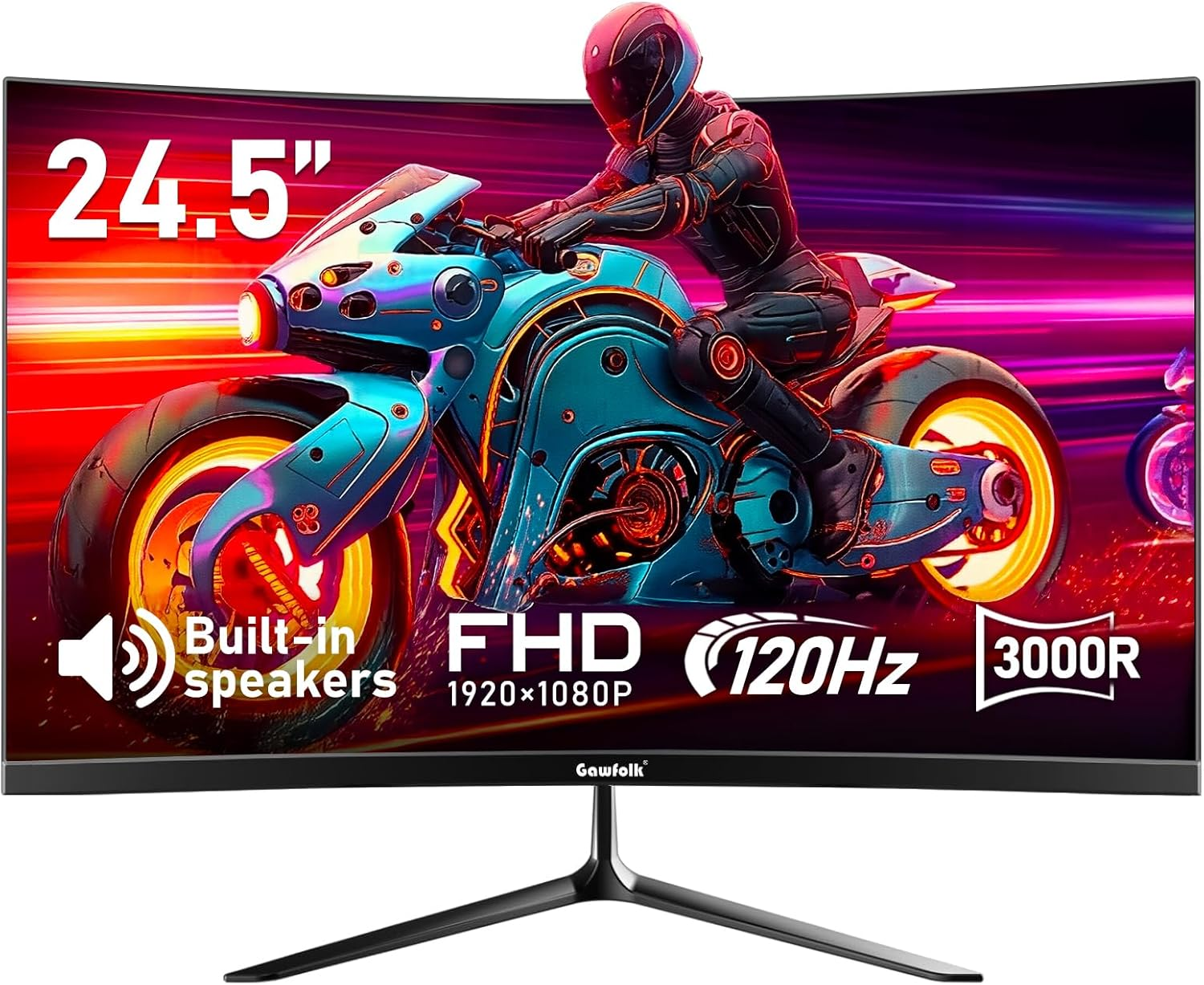 24.5 Inch Gaming Curved Monitor Built-In Speakers, 3000R 120Hz Full HD 1080P, HDMI 2.0, VGA, Wall Mount Compatible 75 * 75Mm image number 1