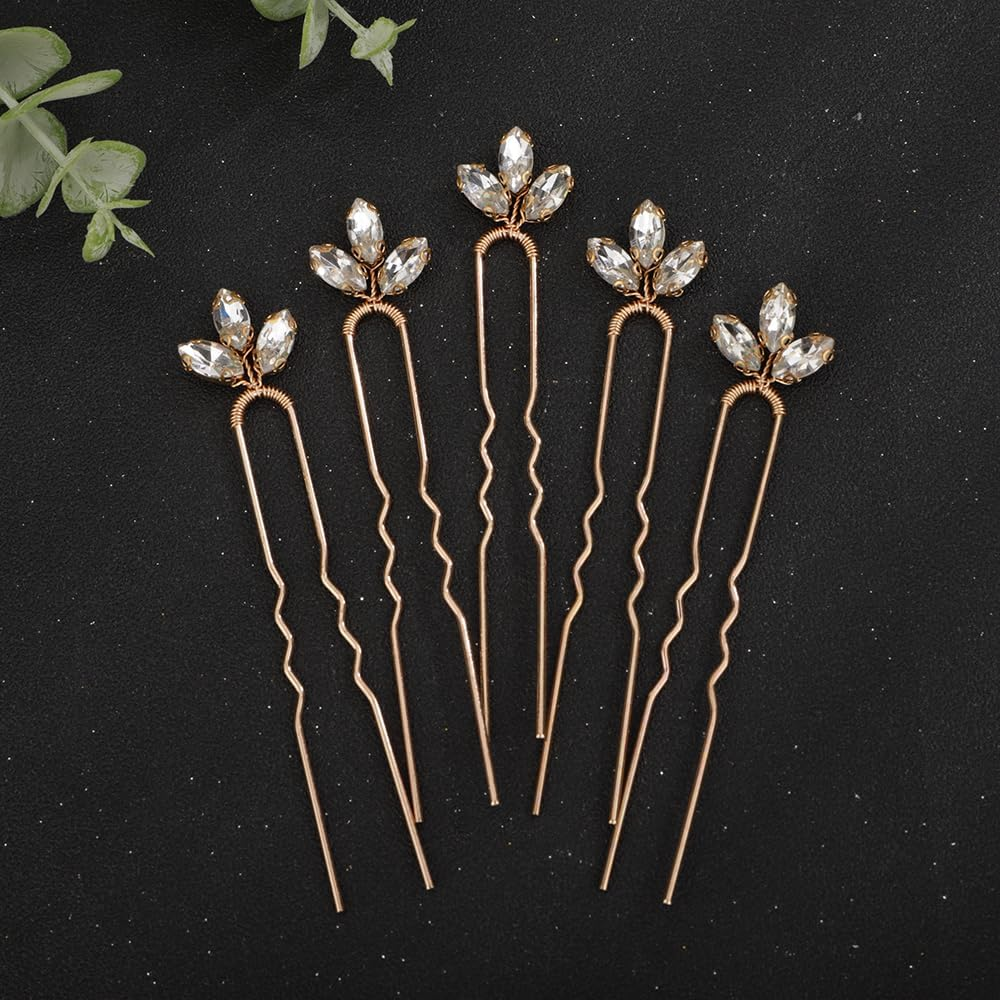 Teyglen 5Pcs Rhinestone Hair Piece - Sparkly Crystal Hair Clips Pins for Bride, Women, Girls, Party, Prom (Silver, Blue, Red, Green)