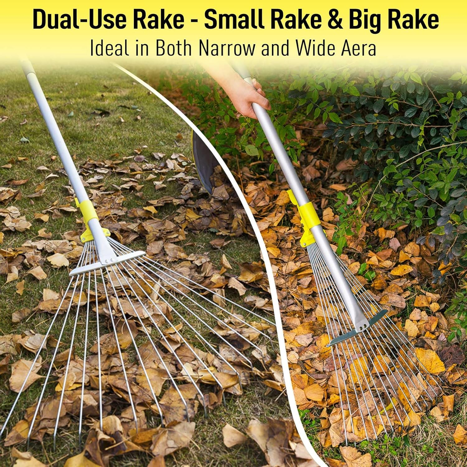 Jardineer 63 Inch Lightweight Garden Leaf Rake for Lawns, Adjustable Yard Rake for Leaves, Metal Lawn Rake with 23" Expandable Bigger Head.Ideal Garden Tools Gifts. One Year Warranty image number 2
