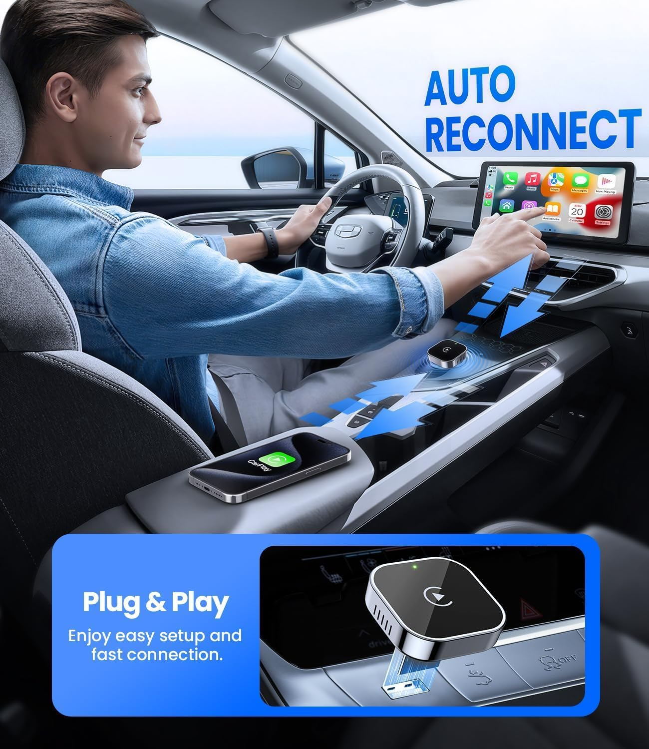 Wireless Carplay Adapter 2025 &ndash; Ultra-Slim Dual-Band Bluetooth Car Adapter for Apple Carplay & Android Auto &ndash; Plug and Play with Heat Dissipation Design image number 4