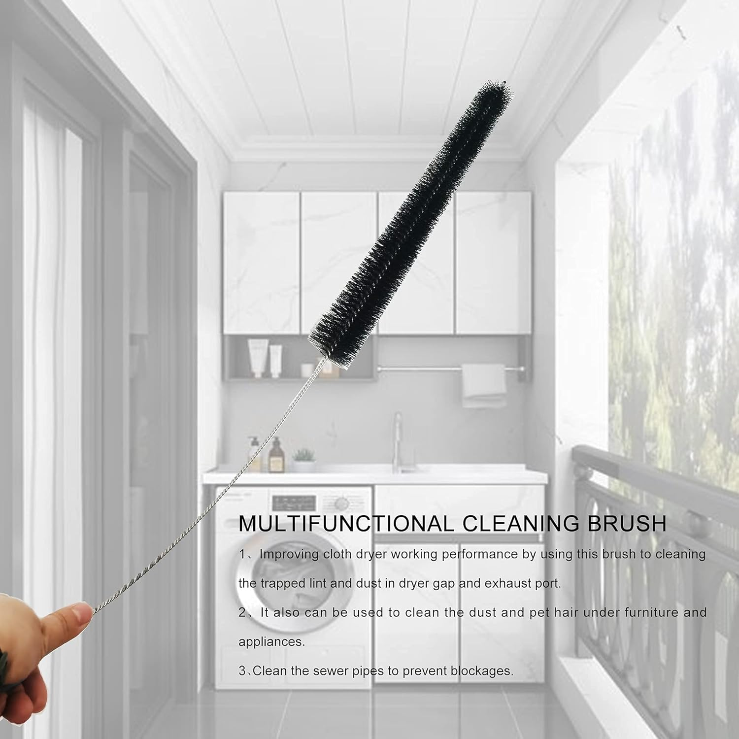 Dryer Lint Cleaner Kit, 3Pcs Nylon Bristle Brush, Flexible Stainless Steel Handle, for Cleaning Vent Trap & Refrigerator Coil image number 3