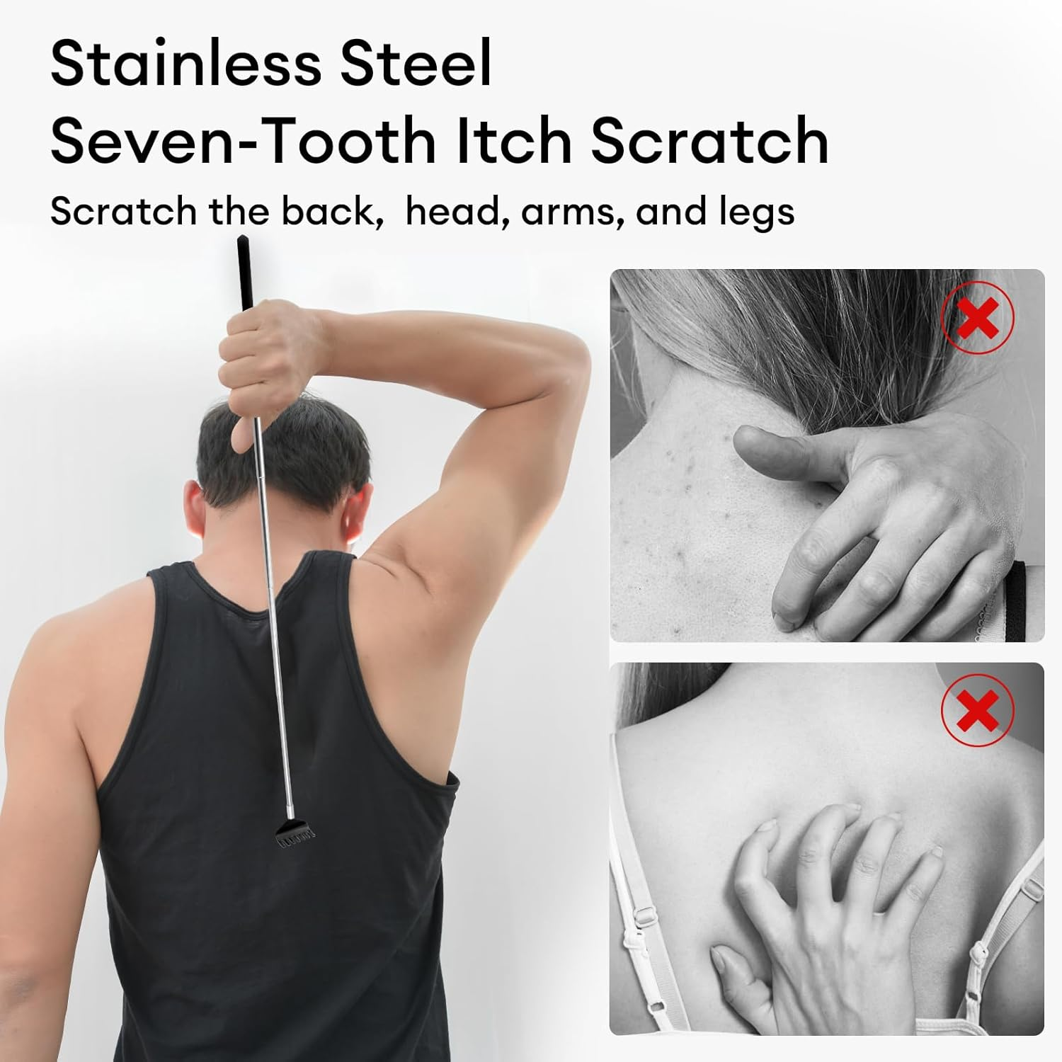 Ozessence 2 Pcs Back Scratcher, Portable Stainless Steel Telescoping Back Scratcher Pack for Adults Men Women Gifts, Itch Relief Tool with Rubber Handle (21-68Cm) (2 Pcs) image number 5