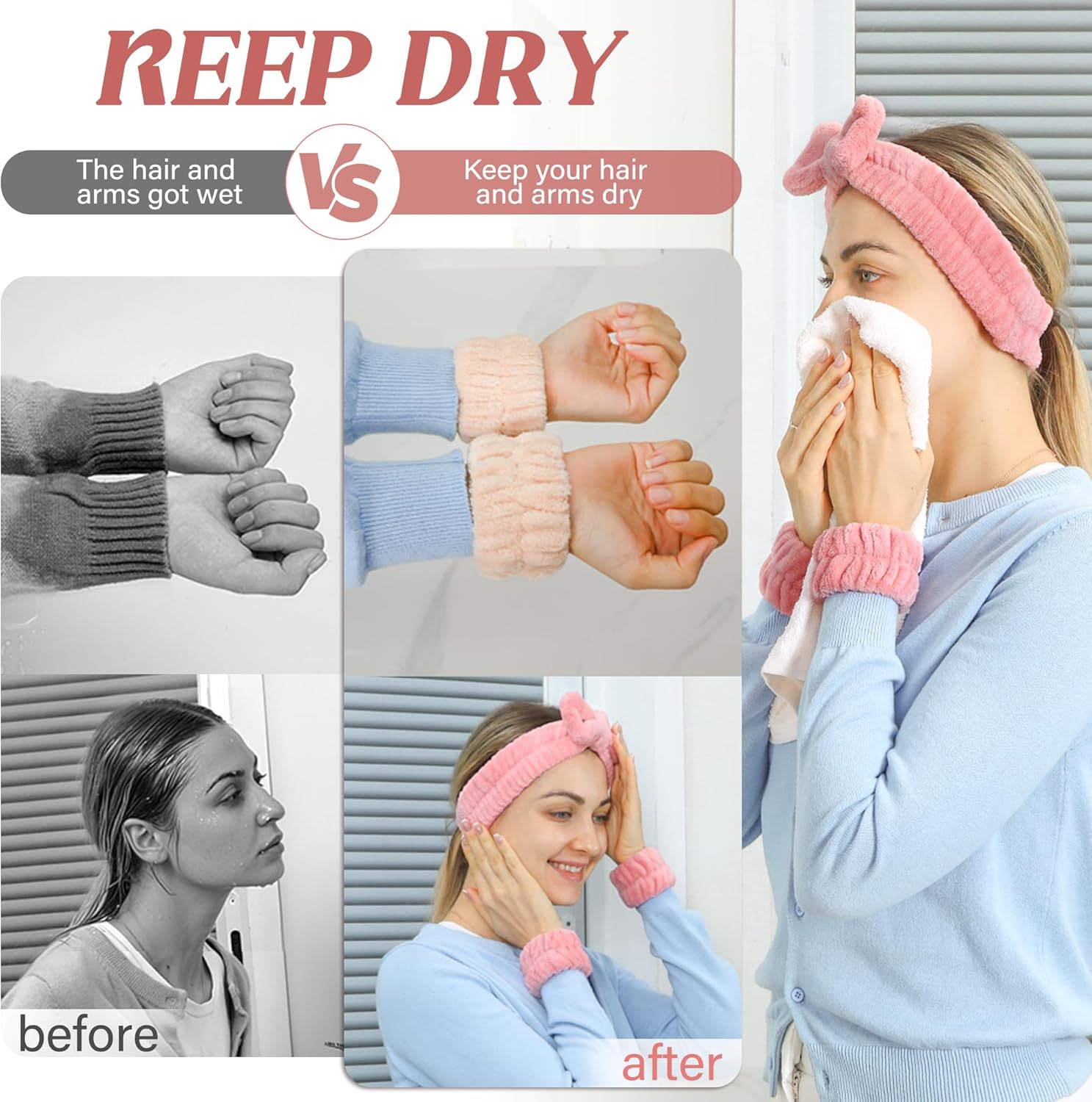 Crosize Women'S Wrist Towels for Face Washing, Microfiber Spa Wash Bands, Absorbent Sweatbands, 6PCS image number 2