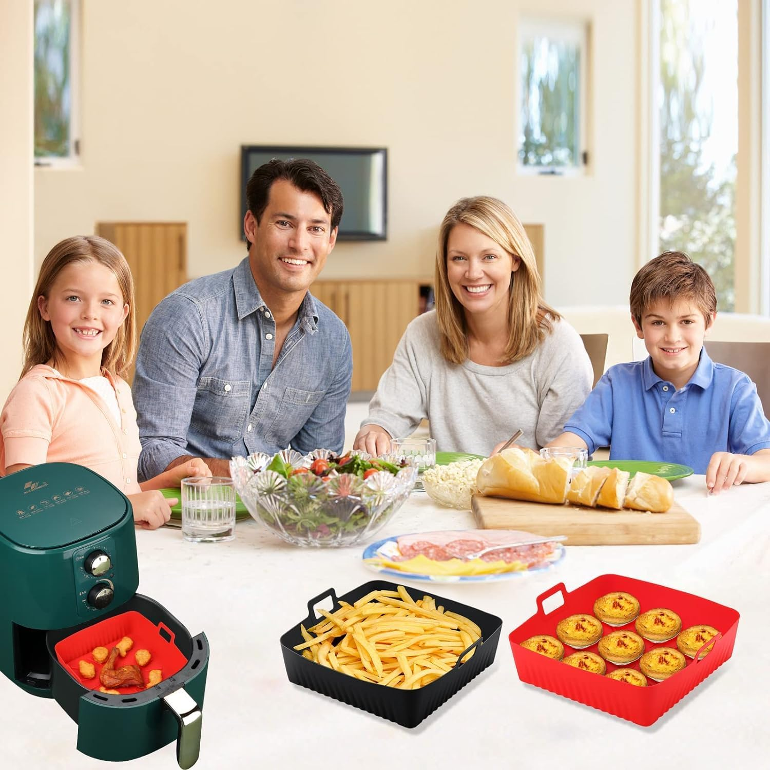 2 PCS Square Silicone Air Fryer Liners - 9 Inch Reusable Air Fryer Pot - Air Fryer Accessories - Air Fryer Inserts for 6 to 9 QT Oven Microwave Accessories image number 2