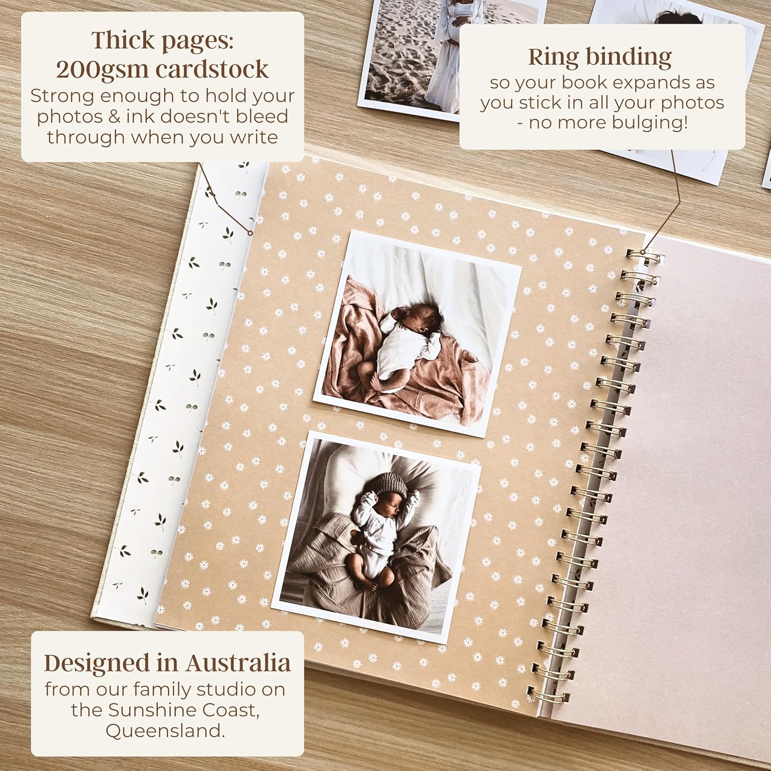 Peachly Unisex Baby Memory Book | Baby Book First Year Baby Book Keepsake for Milestones | Simple Cute Baby Scrapbook | Baby Books for Boy or Girl | Natural Linen - Clementine image number 3