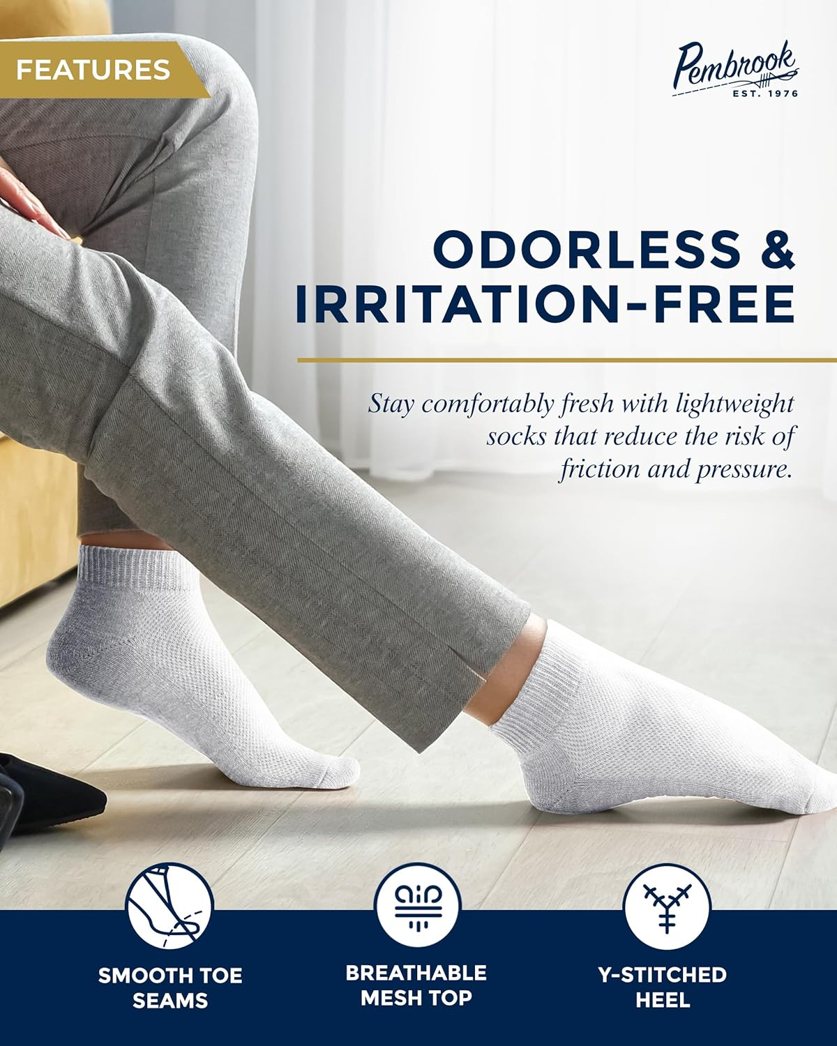 Pembrook Diabetic Ankle Socks - 6 Pairs Low Cut Seamless Diabetic Socks Women & Men, Blue, Ankle Length, Small/Medium-Large/X-Large, 6 Count image number 5