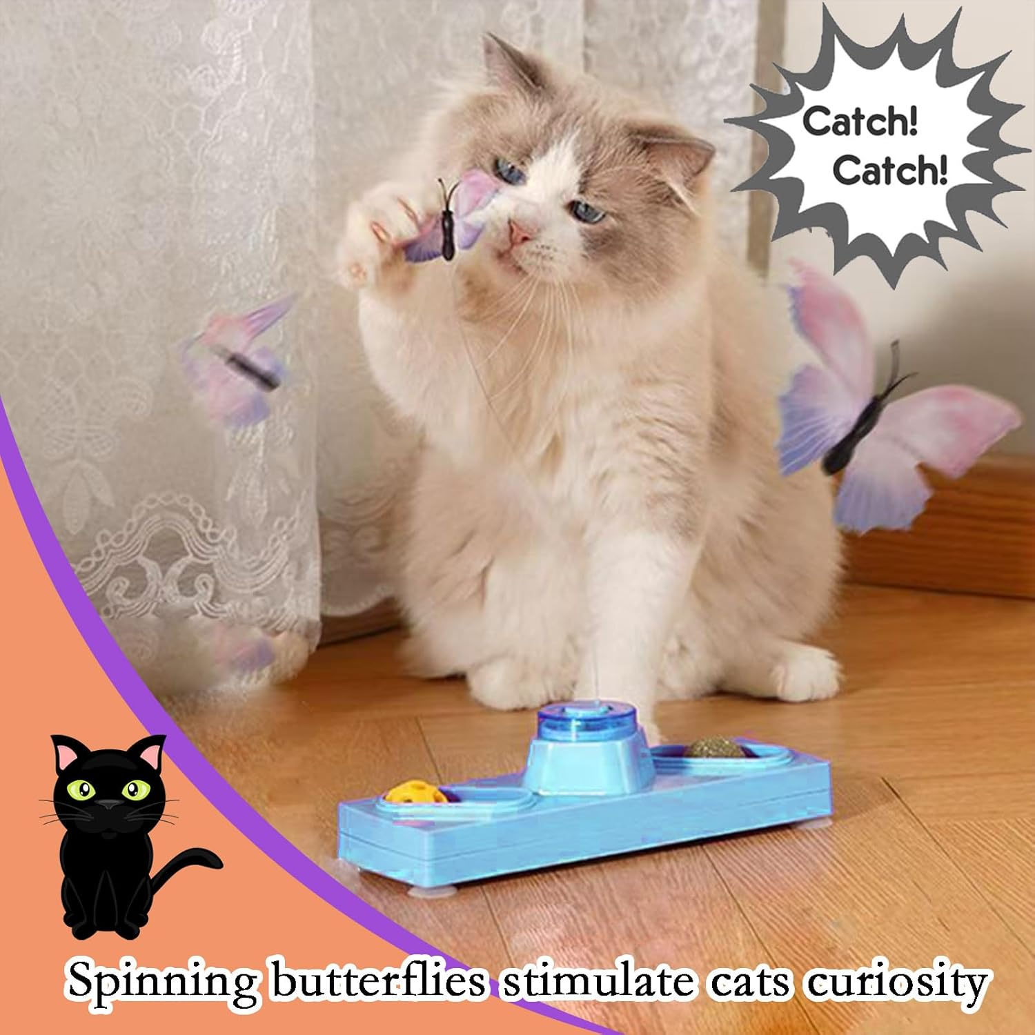 Cat Toys 3 in 1 Interactive Cat Toys for Indoor Cats - with Interactive Butterfly Flutter,Track Balls and Catnip