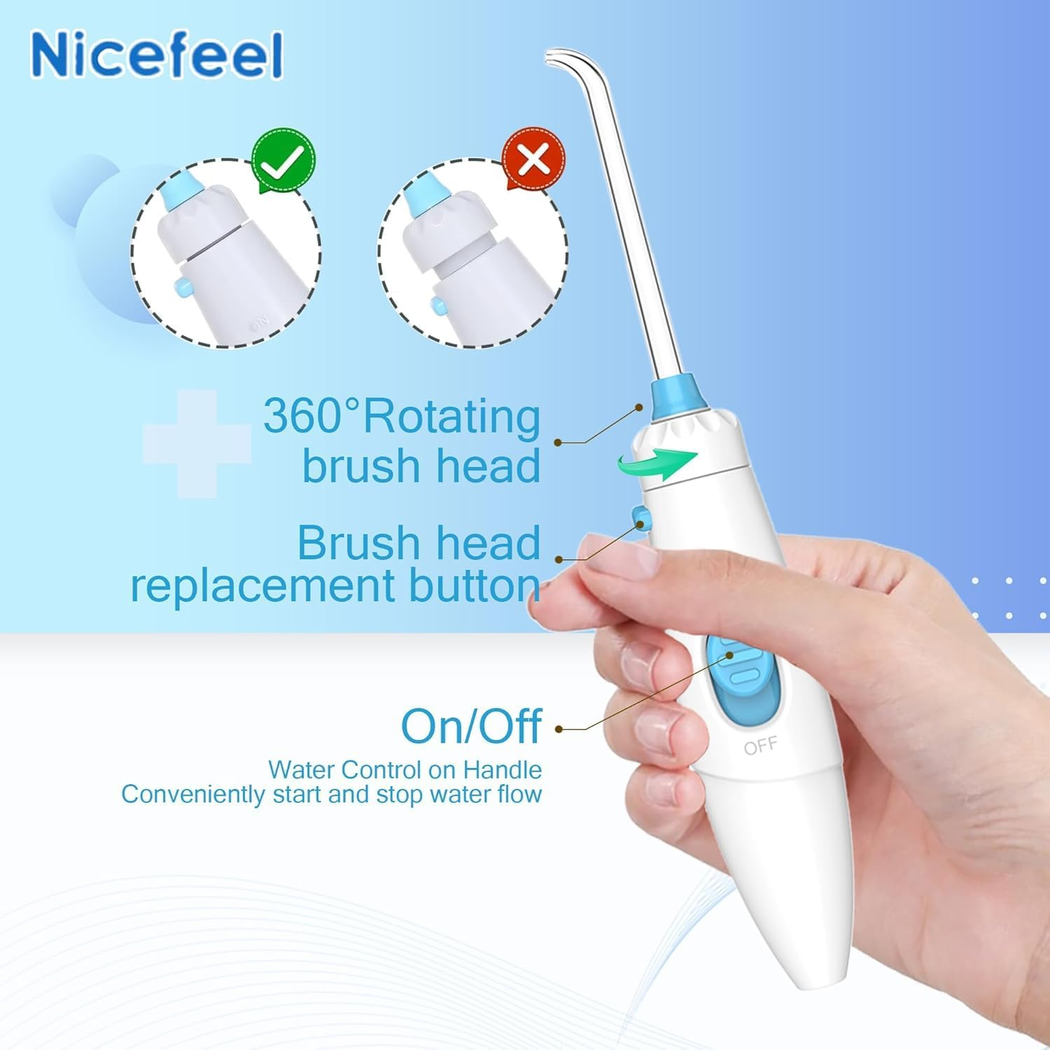 Nicefeel Water Dental Flosser for Teeth/Braces,10 Pressure Levels, 7 Water Jet Tips for Family, 600ML Electric Water Dental Oral Irrigator for Teeth-Clean image number 2